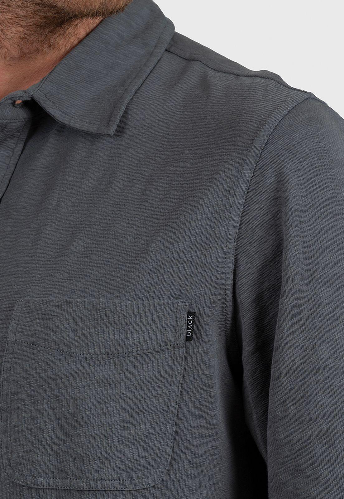 Long Sleeve Cotton Shirt Steel Blue Black Bubba-2