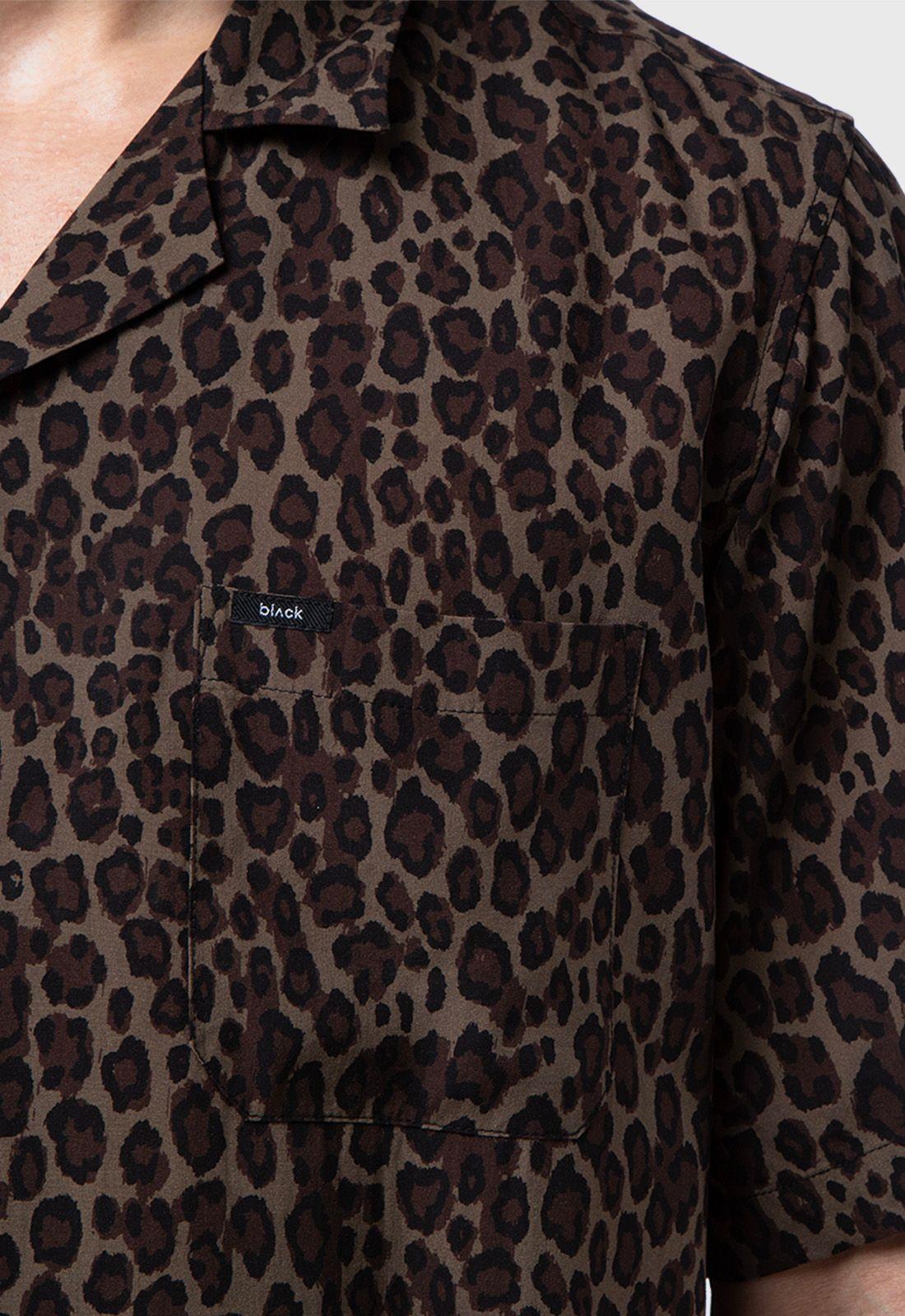 Camisa Viscosa Animal Print Black Bubba-3