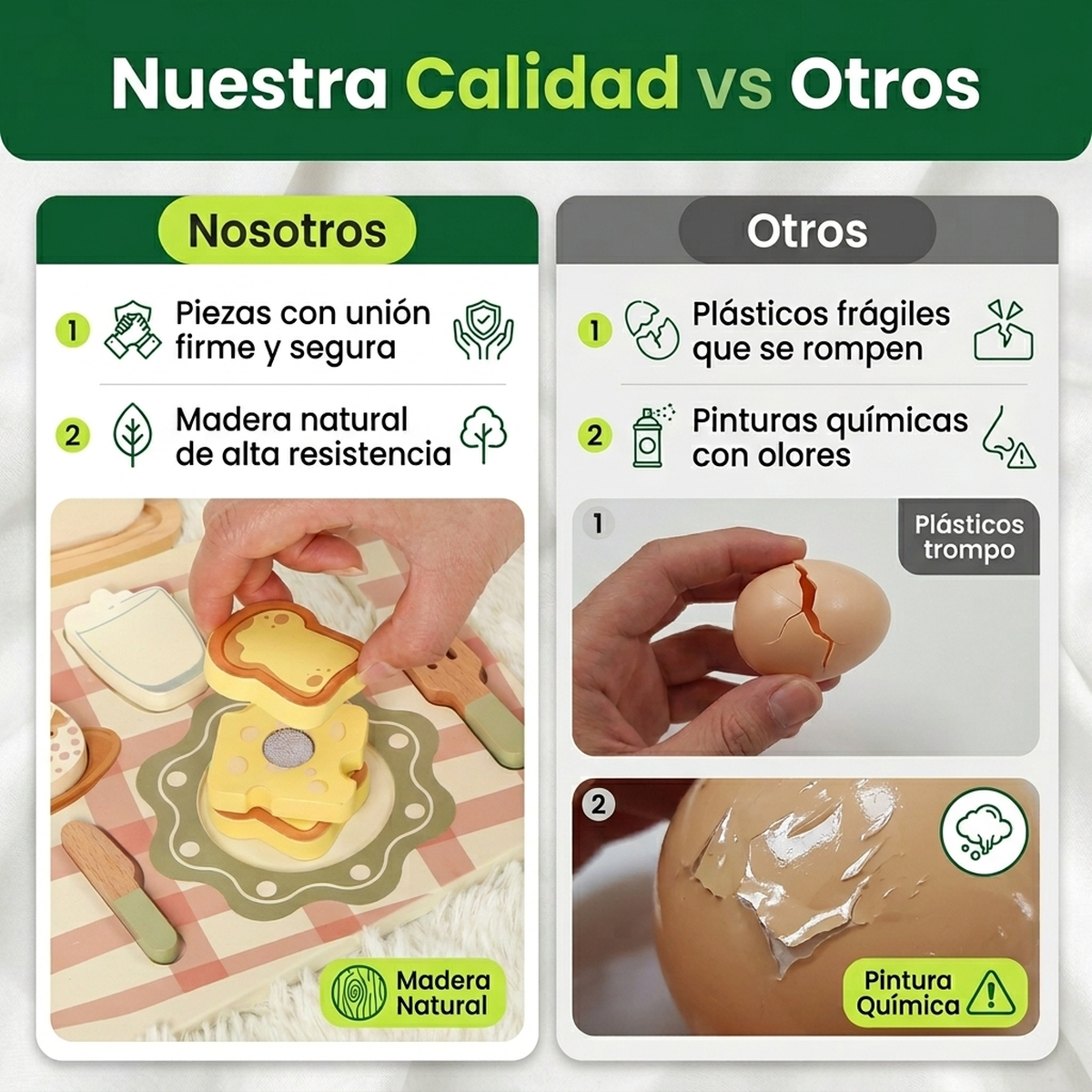 Juego Niños Madera Set Accesorios Desayuno Juguete Educativo Vkids - Desayuno-3