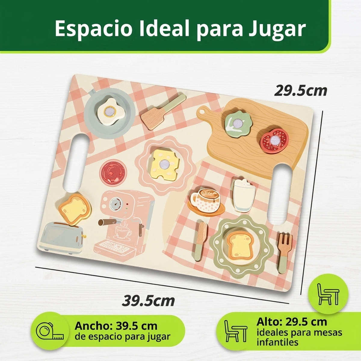 Juego Niños Madera Set Accesorios Desayuno Juguete Educativo Vkids - Desayuno-4