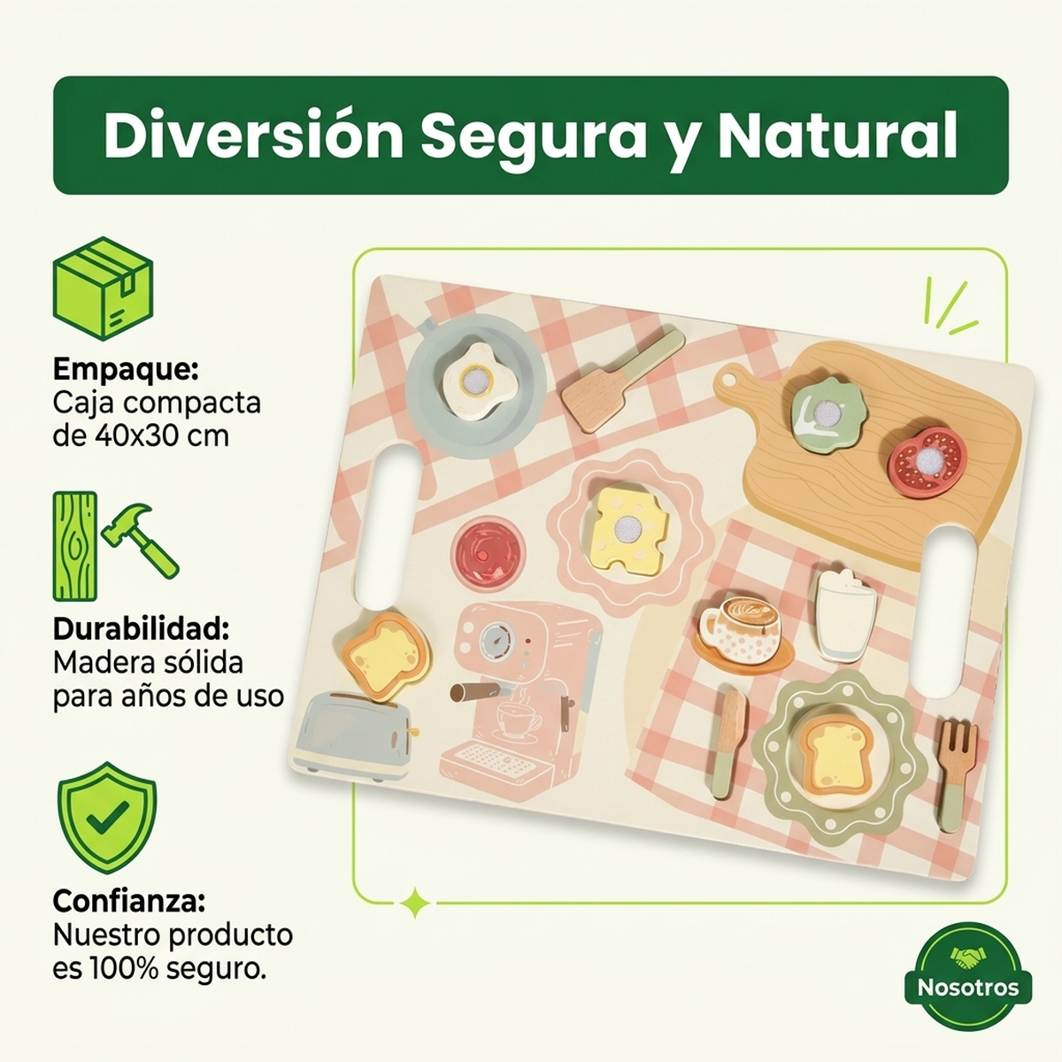 Juego Niños Madera Set Accesorios Desayuno Juguete Educativo Vkids - Desayuno-7