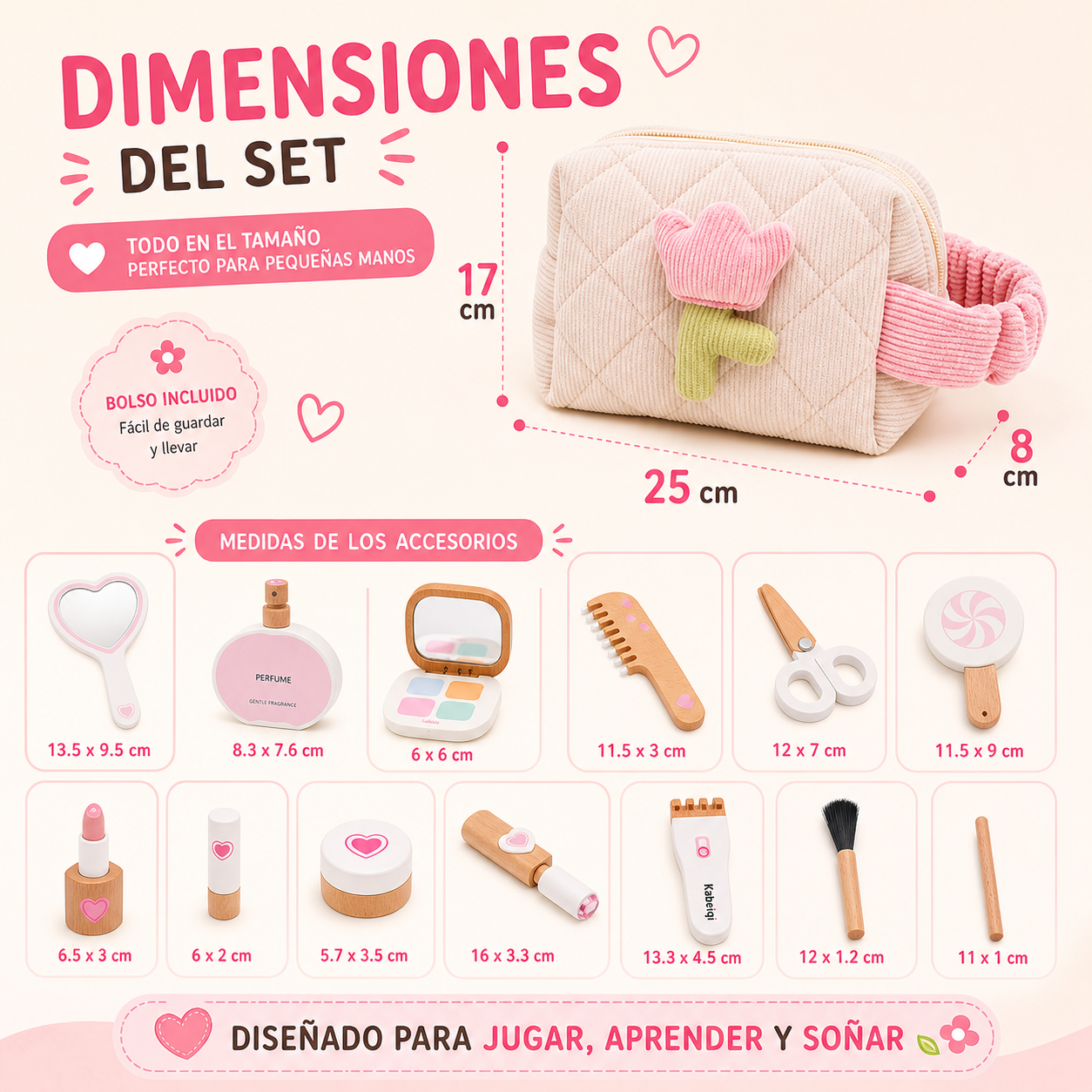 Juguete Niña Madera Set Maquillaje Juego Roles Kit Brocha-4