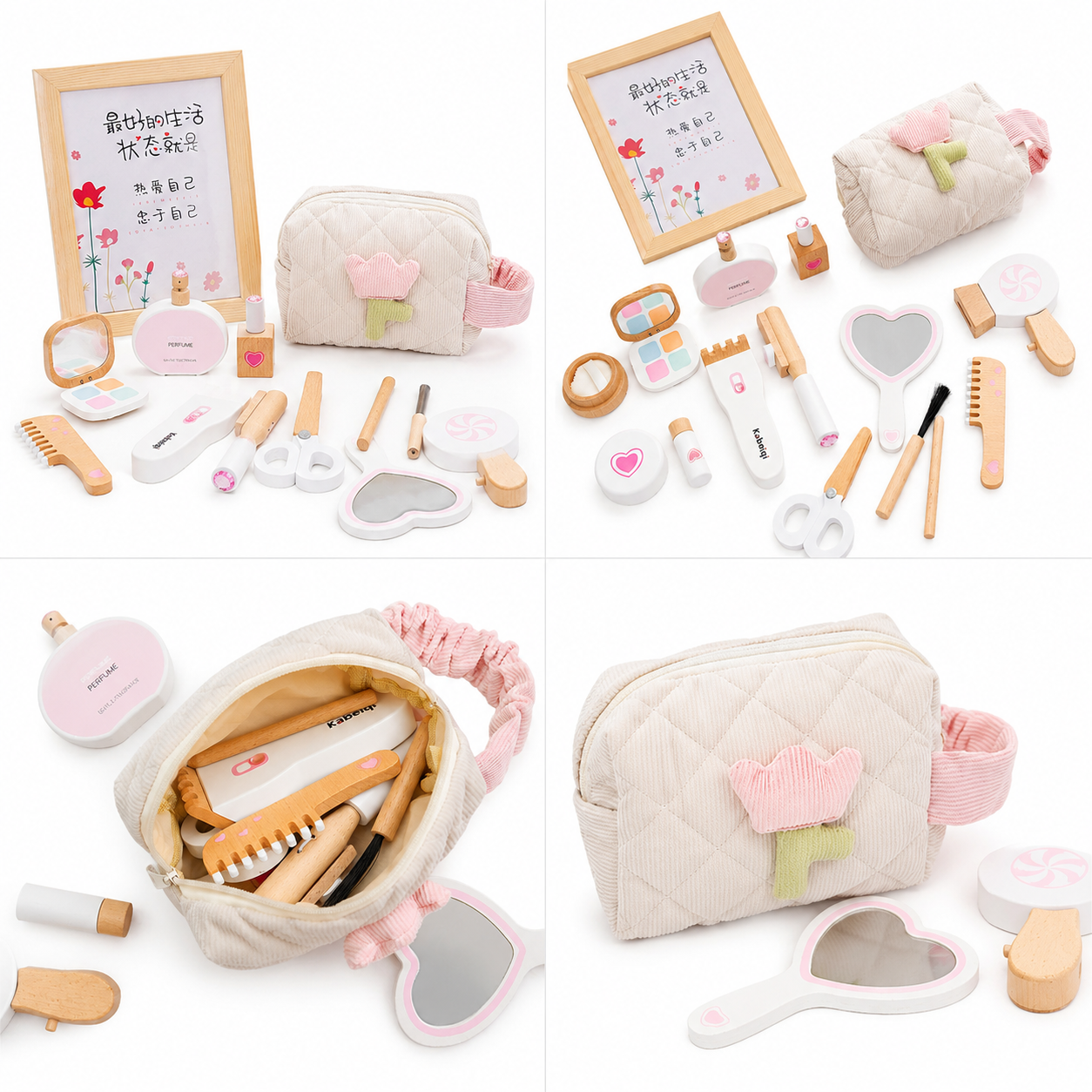 Juguete Niña Madera Set Maquillaje Juego Roles Kit Brocha-5