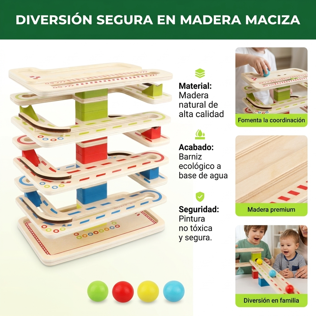 Juguete Madera Niños Set Infantil Pista Laberinto Pelotas Vkids - Laberinto-2