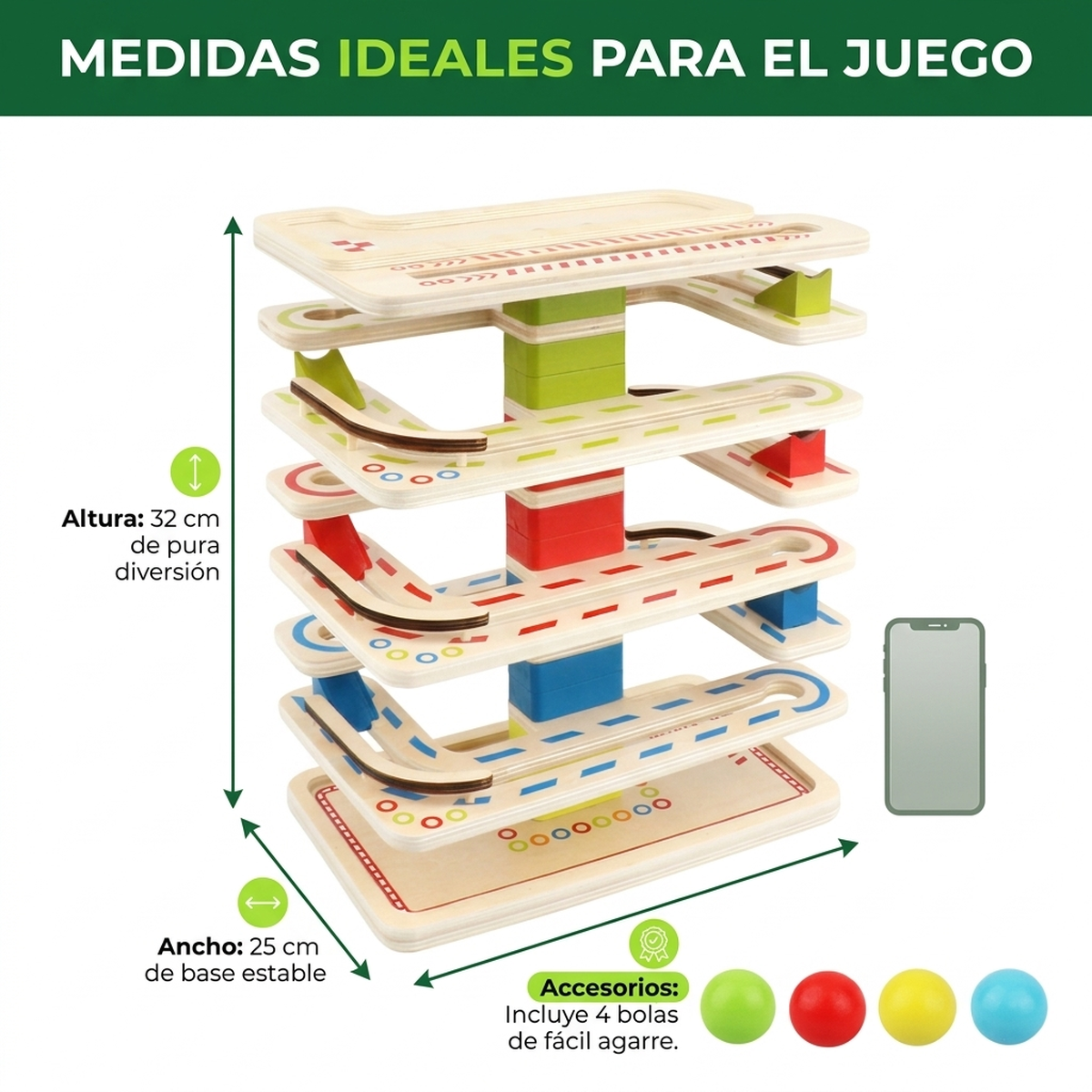 Juguete Madera Niños Set Infantil Pista Laberinto Pelotas Vkids - Laberinto-5