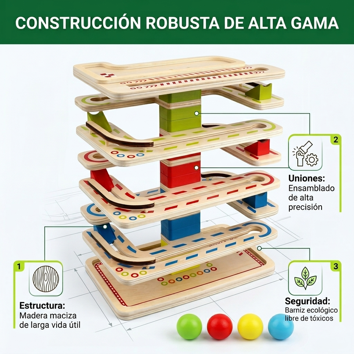Juguete Madera Niños Set Infantil Pista Laberinto Pelotas Vkids - Laberinto-8