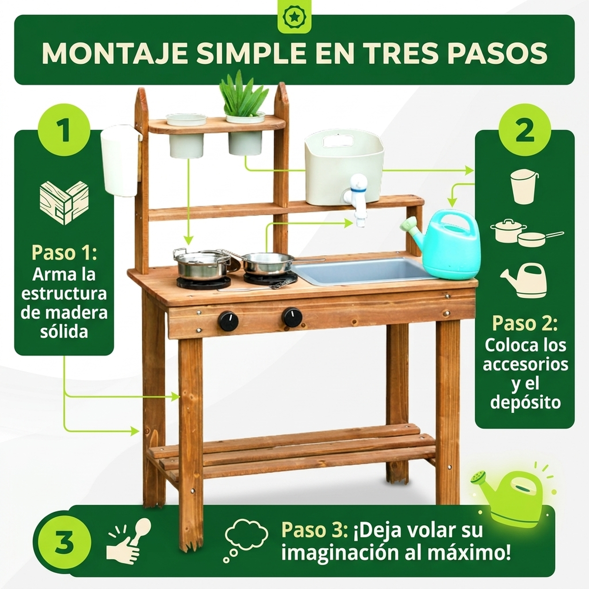 Cocina Juguete Madera Niños Juego Didactico Set Lavaplatos Vkids - Lavaplatos-4