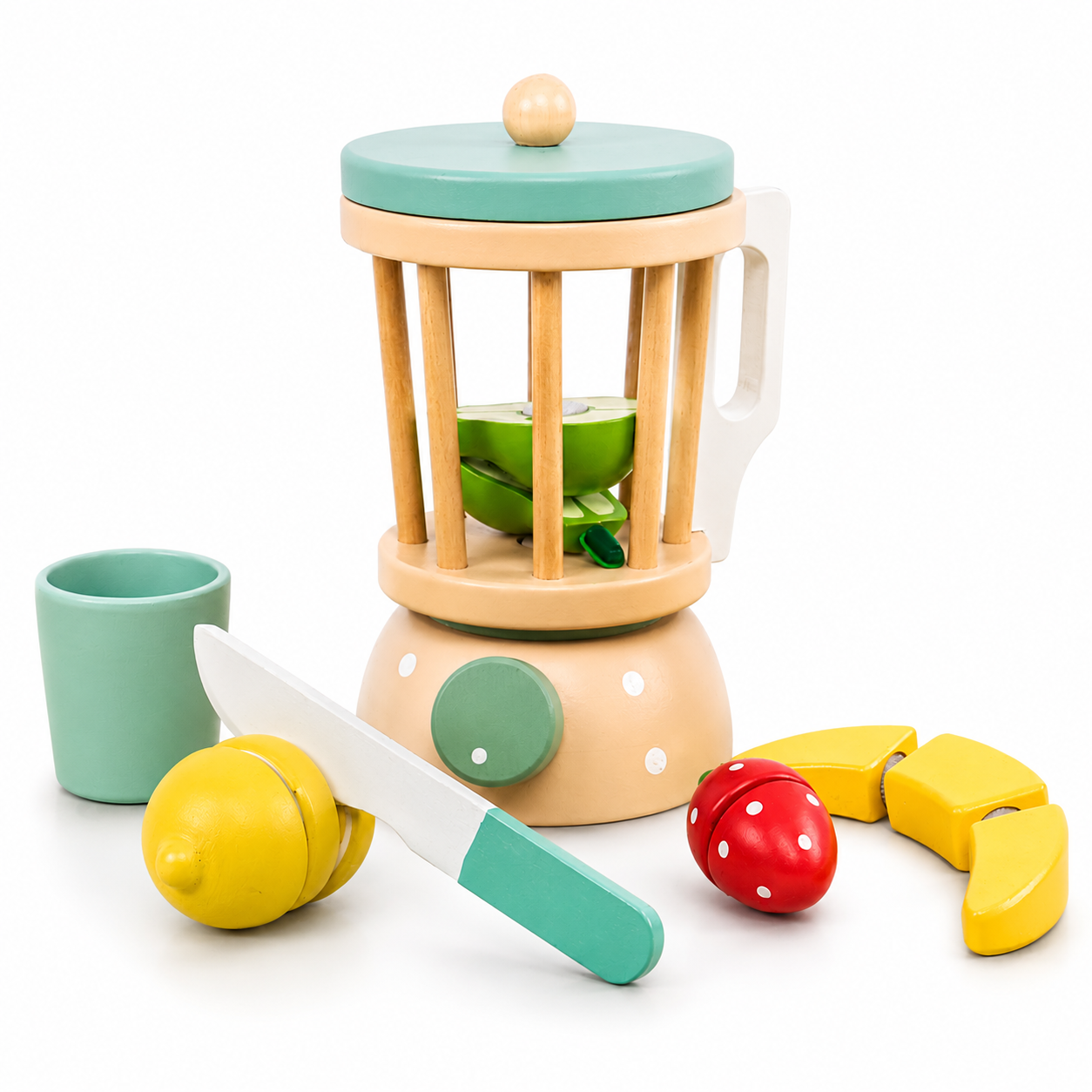 Juguete Didactico Niños Set Mezclador Frutas Alimento Madera Vkids - Alimentos-0