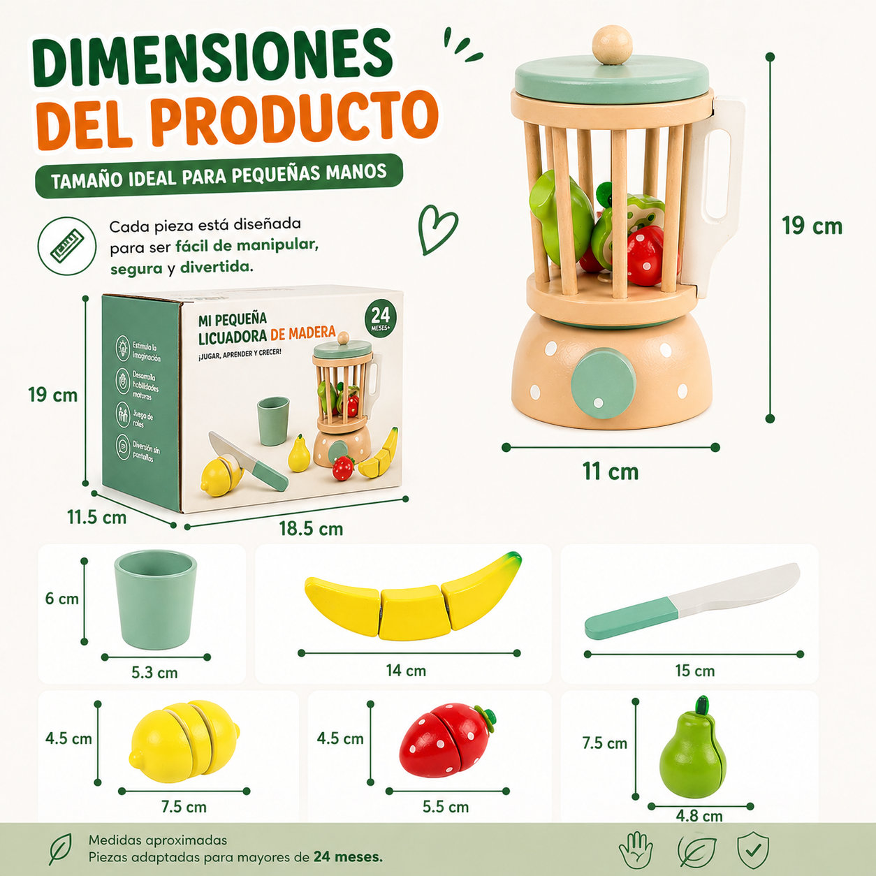 Juguete Didactico Niños Set Mezclador Frutas Alimento Madera Vkids - Alimentos-6