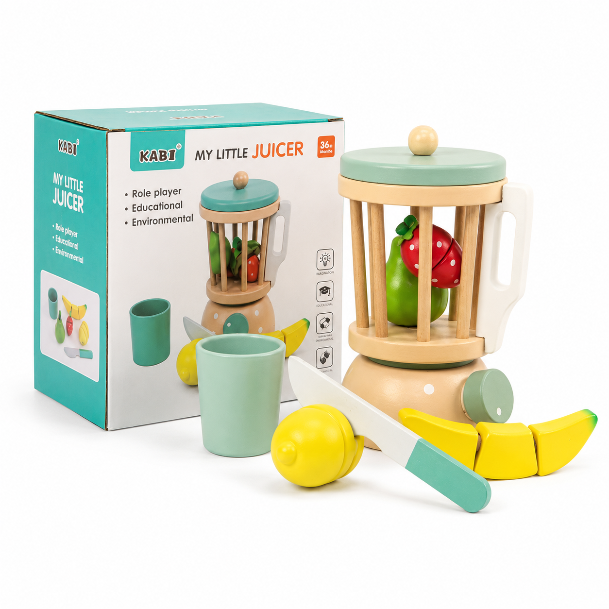 Juguete Didactico Niños Set Mezclador Frutas Alimento Madera Vkids - Alimentos-7