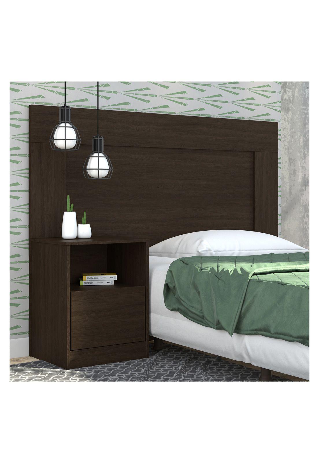 Respaldo de Cama 1 Plaza Set 1 Velador Niño Café Oscuro-1