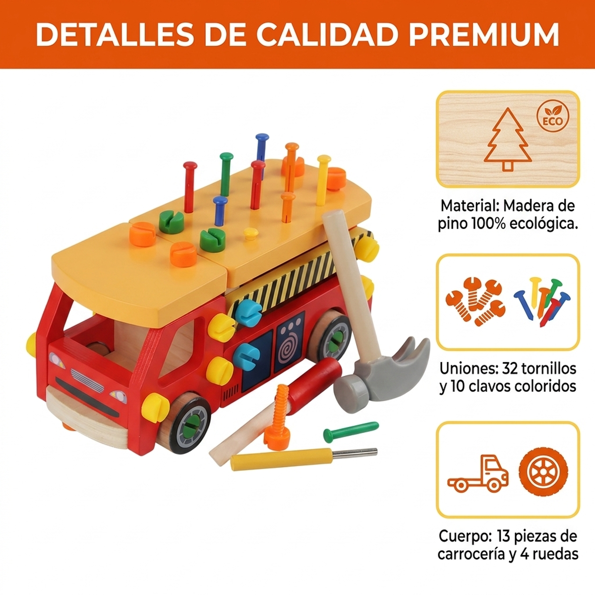 Juego Aprendizaje Motricidad Fina Niños Camion Herramientas Mutlicolor-3