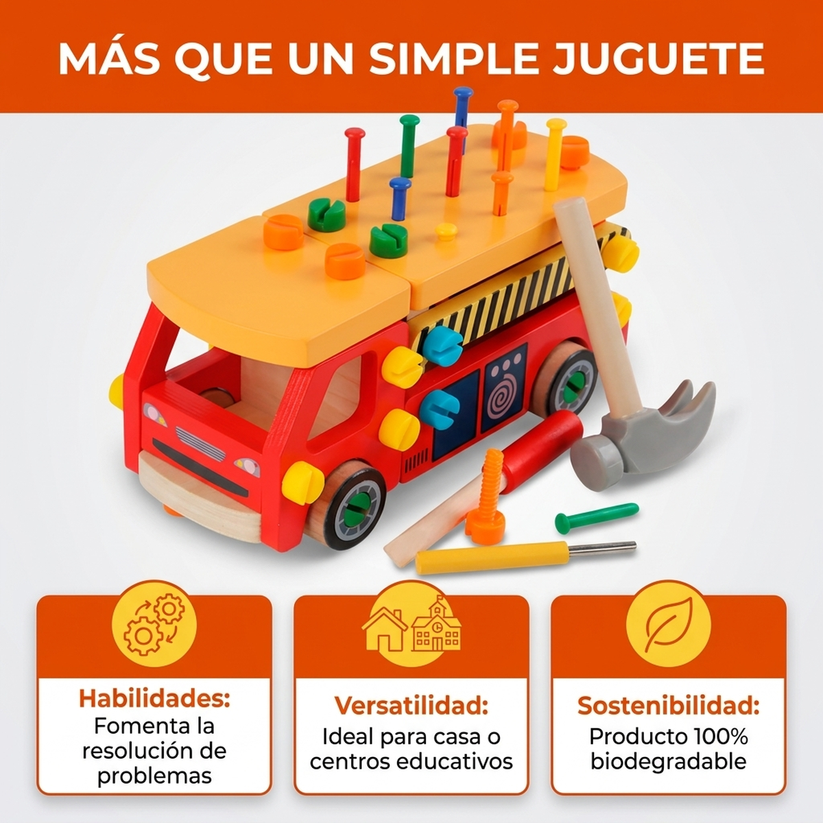 Juego Aprendizaje Motricidad Fina Niños Camion Herramientas Mutlicolor-5