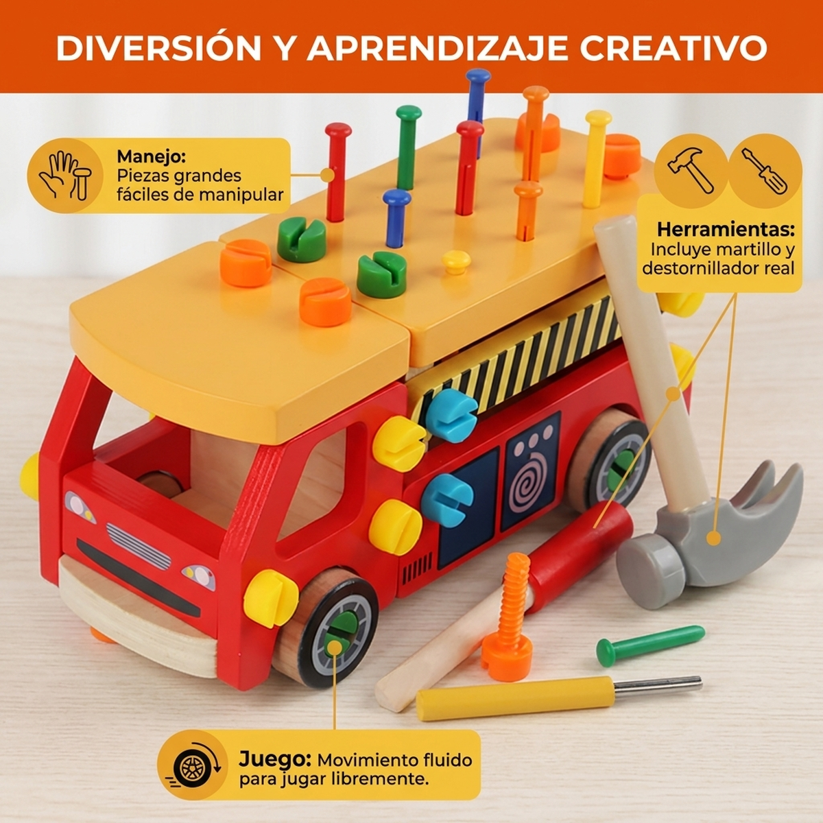 Juego Aprendizaje Motricidad Fina Niños Camion Herramientas Mutlicolor-6