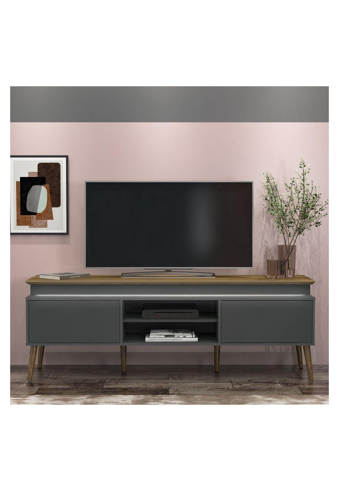 Rack TV 75" Luz LED Lumina Café y Grafito-2