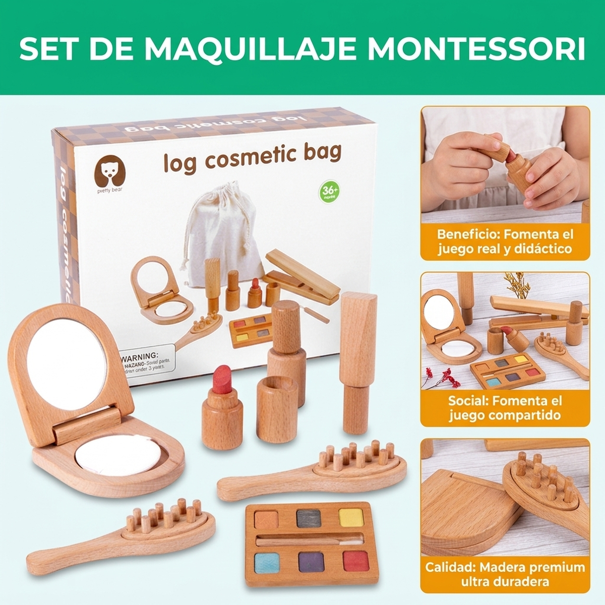 Juego Didactico Niña Set Maquillaje Madera Roles Infantil Vkids-2