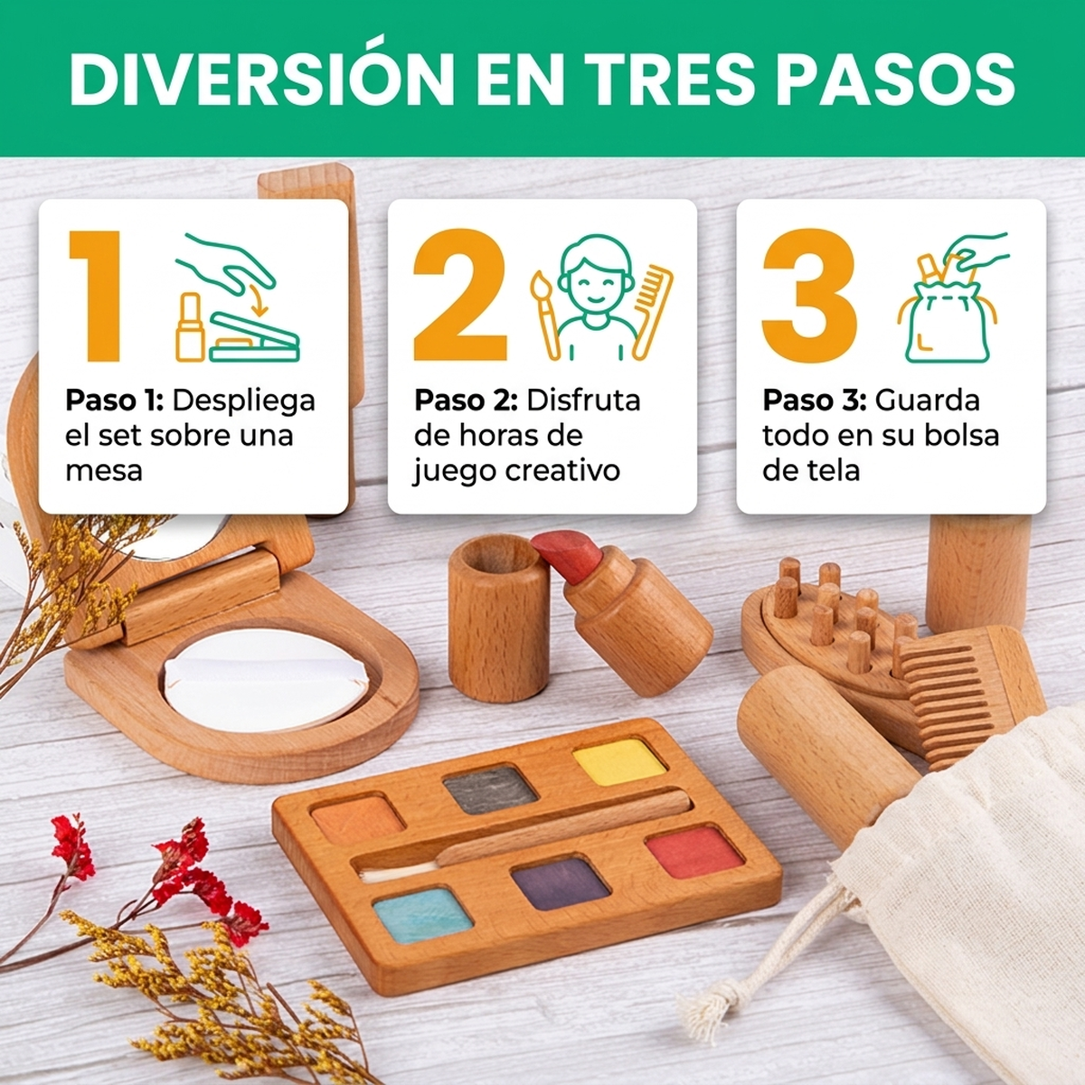 Juego Didactico Niña Set Maquillaje Madera Roles Infantil Vkids-7
