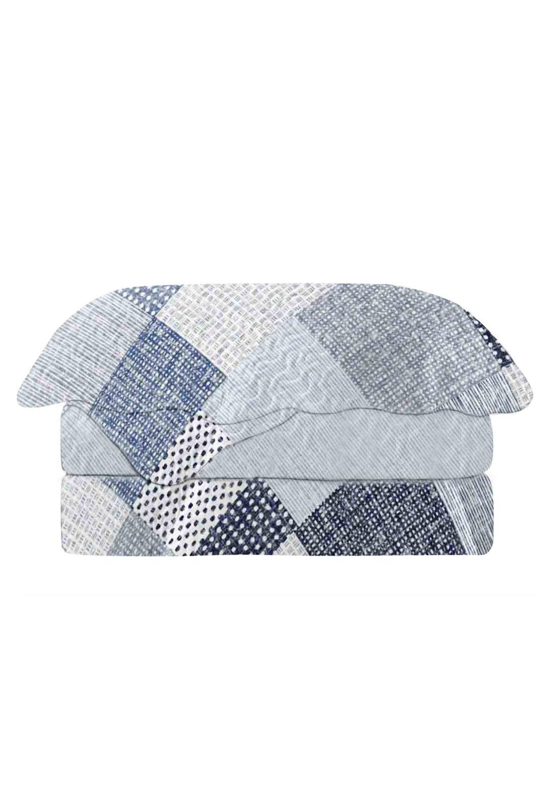 Quilt Cubrecama Reversible Patchwork 1,5 Plaza Celeste-0