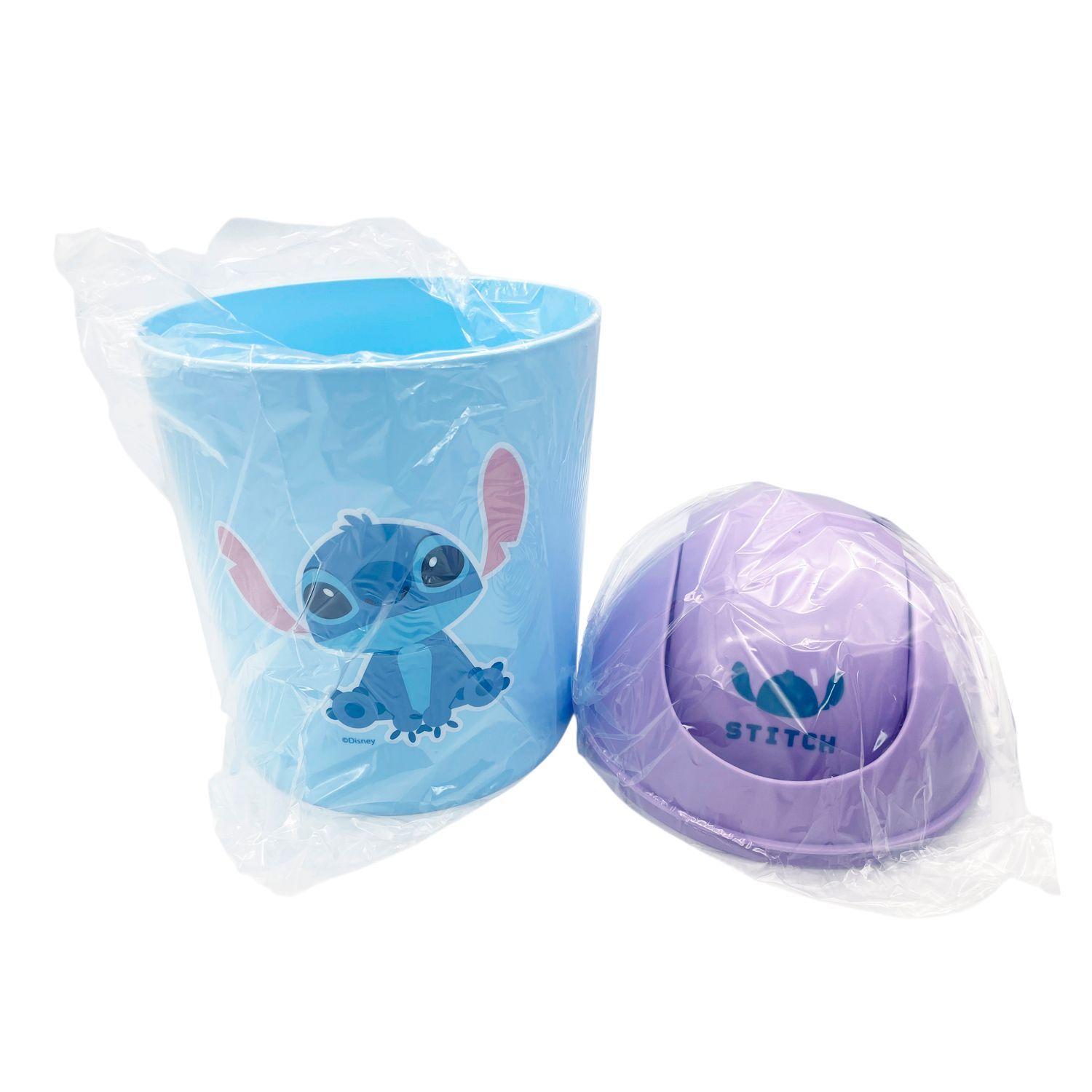 Basurero Plastico Stitch Disney Baño Niños 5 Lts Con Tapa Celeste-2