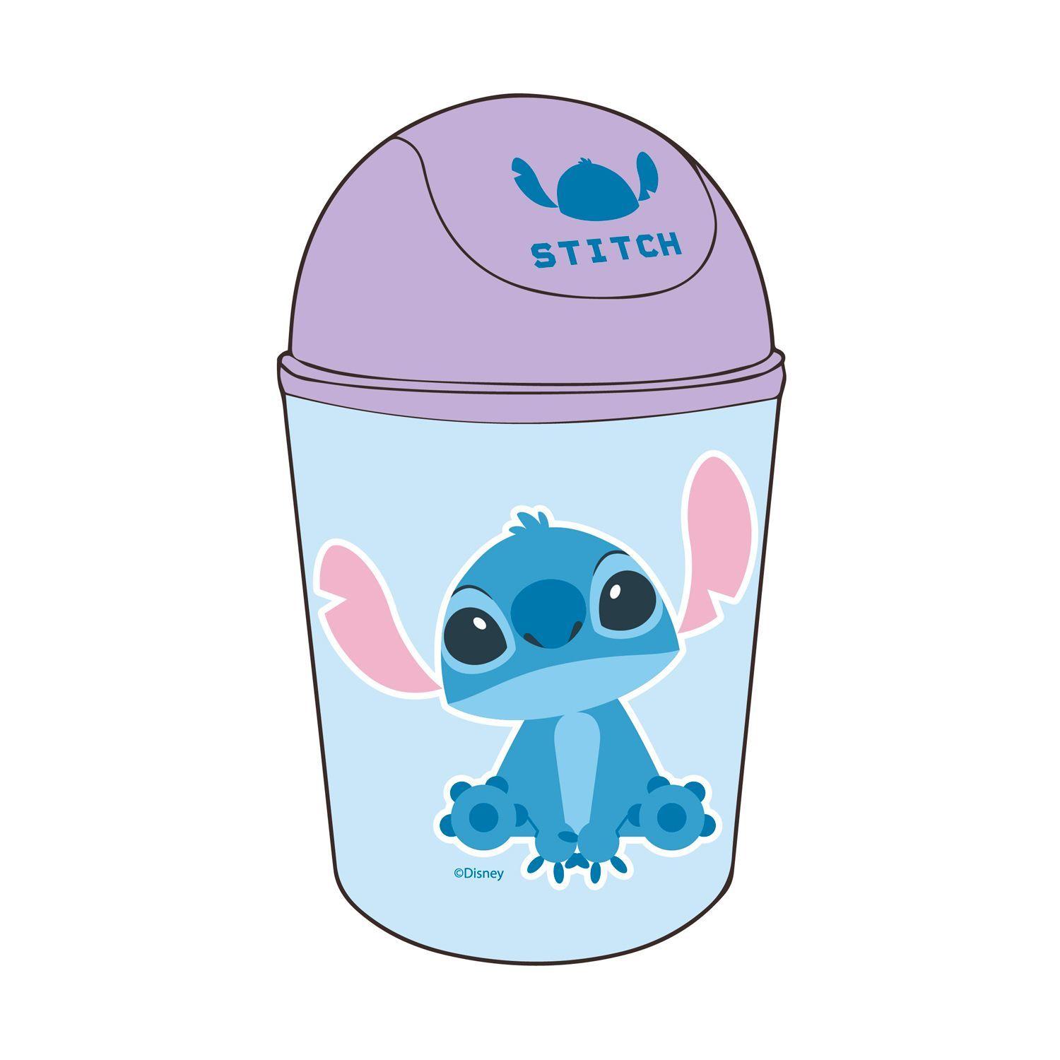 Basurero Plastico Stitch Disney Baño Niños 5 Lts Con Tapa Celeste-3