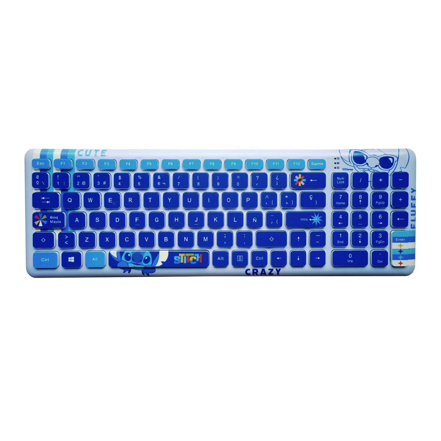 Teclado Inalambrico Computador PC A Pilas USB Stitch Disney Azul Español-0