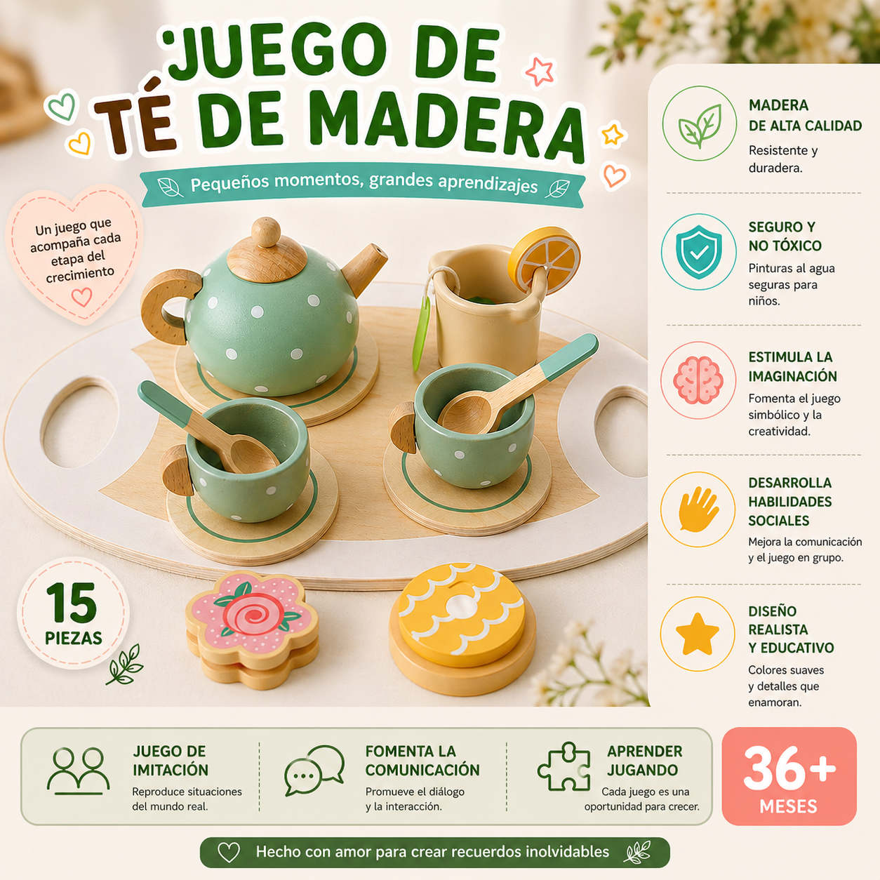 Juguete Madera Infantil Sensorial Set De Te Vajilla Niños-2