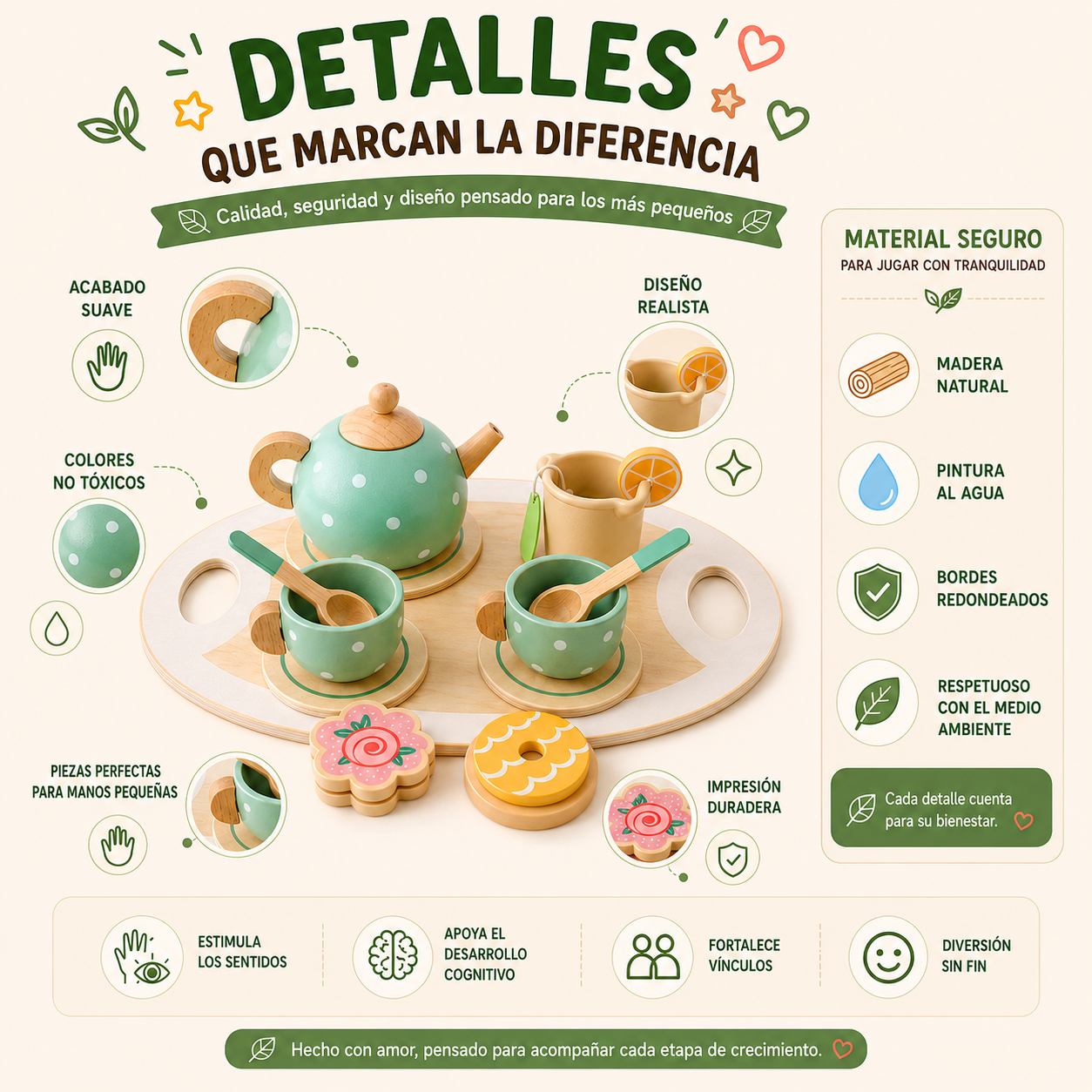 Juguete Madera Infantil Sensorial Set De Te Vajilla Niños-3