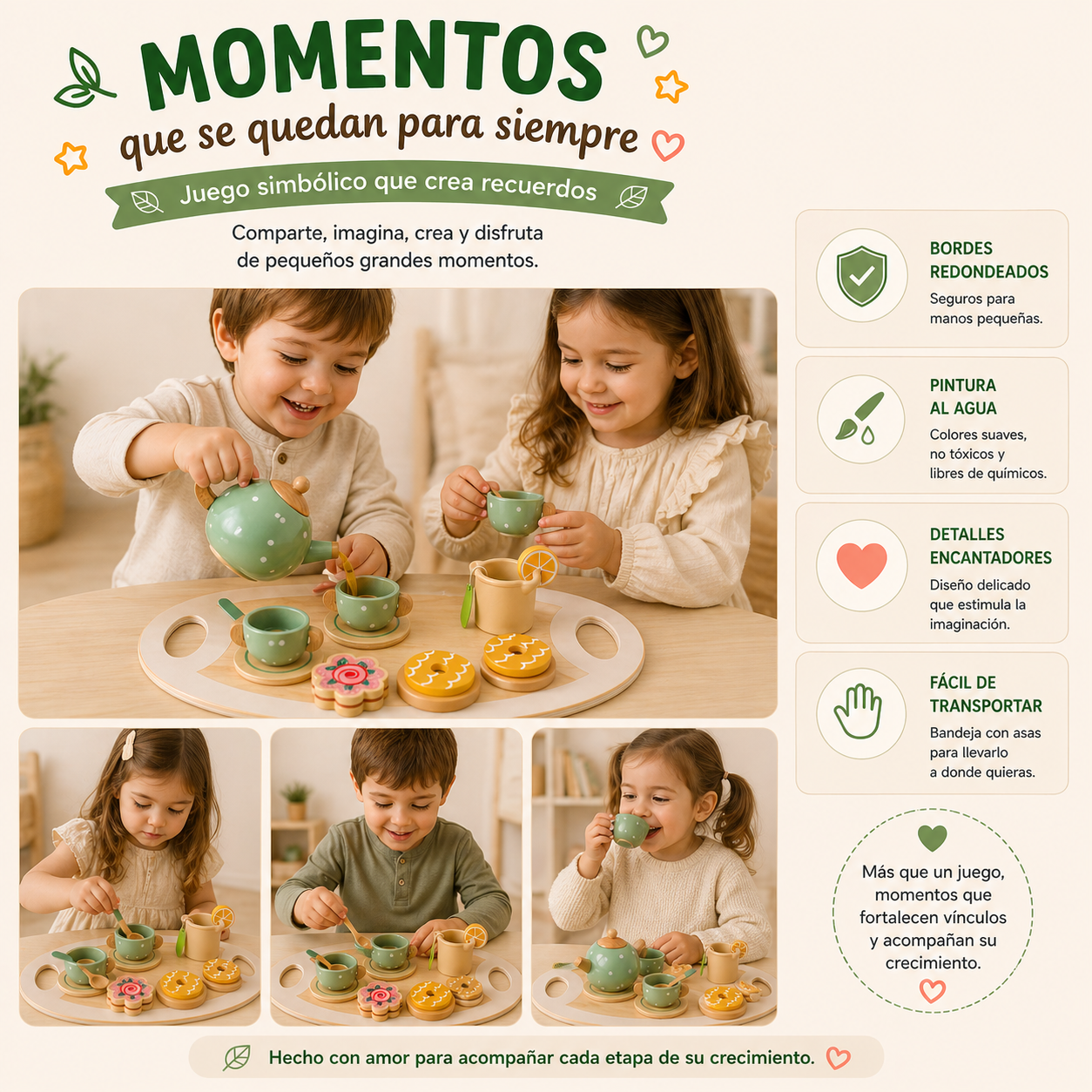 Juguete Madera Infantil Sensorial Set De Te Vajilla Niños-4