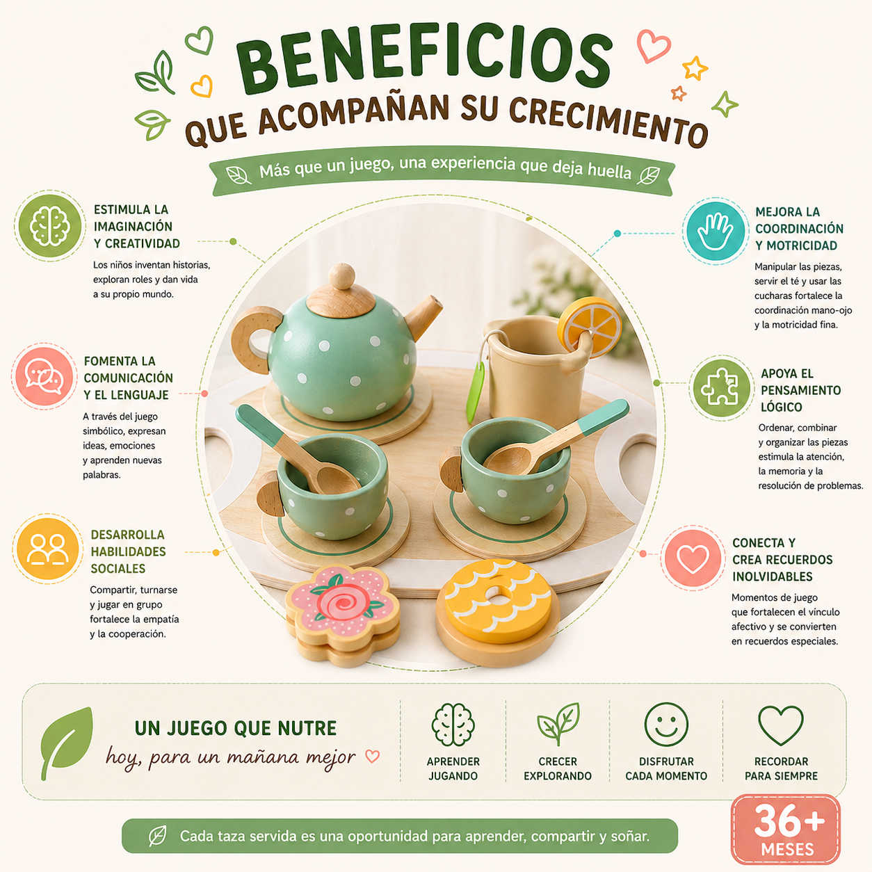 Juguete Madera Infantil Sensorial Set De Te Vajilla Niños-6