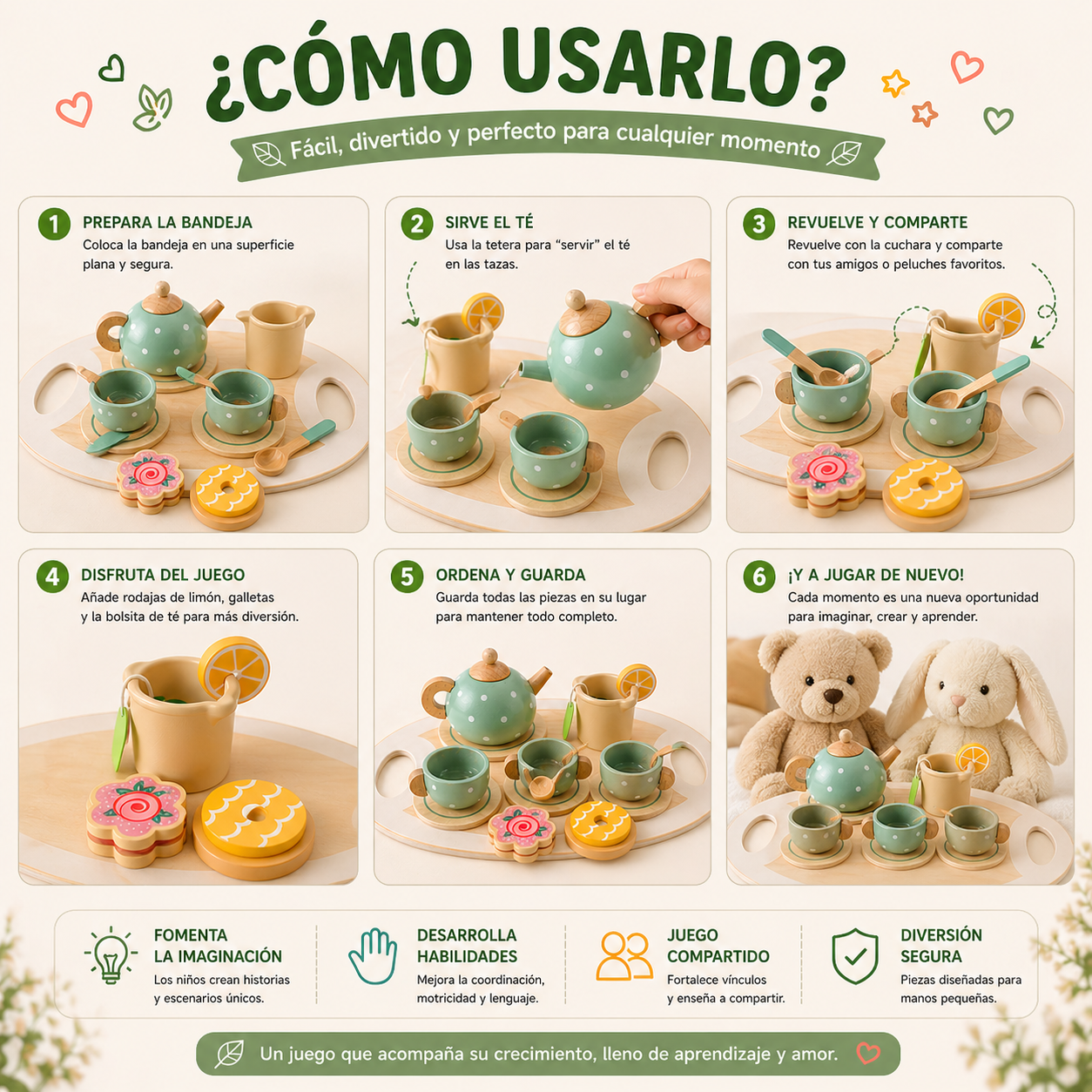 Juguete Madera Infantil Sensorial Set De Te Vajilla Niños-7