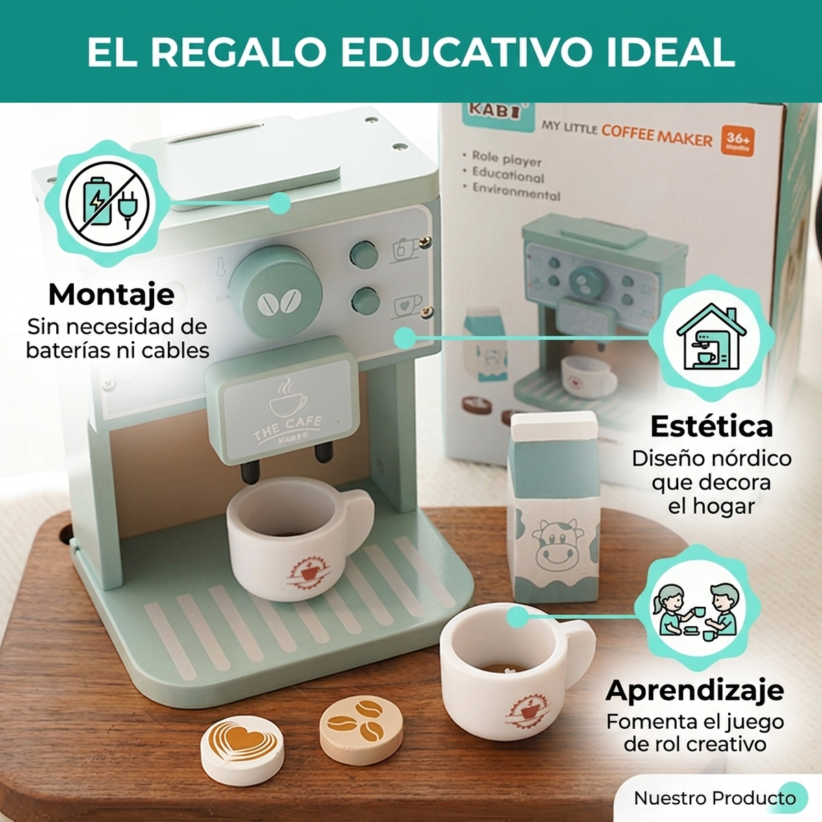 Juguete Infantil Madera Cafetera Cocina Juego Didactico Bebe-7