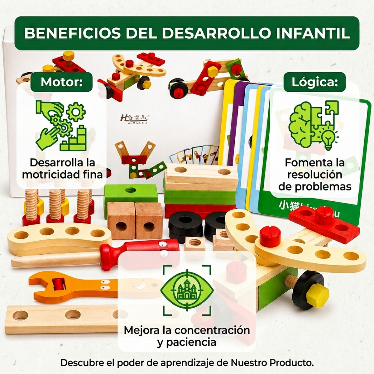 Juguete Madera Montessori Set De Herramientas Para Niños-7