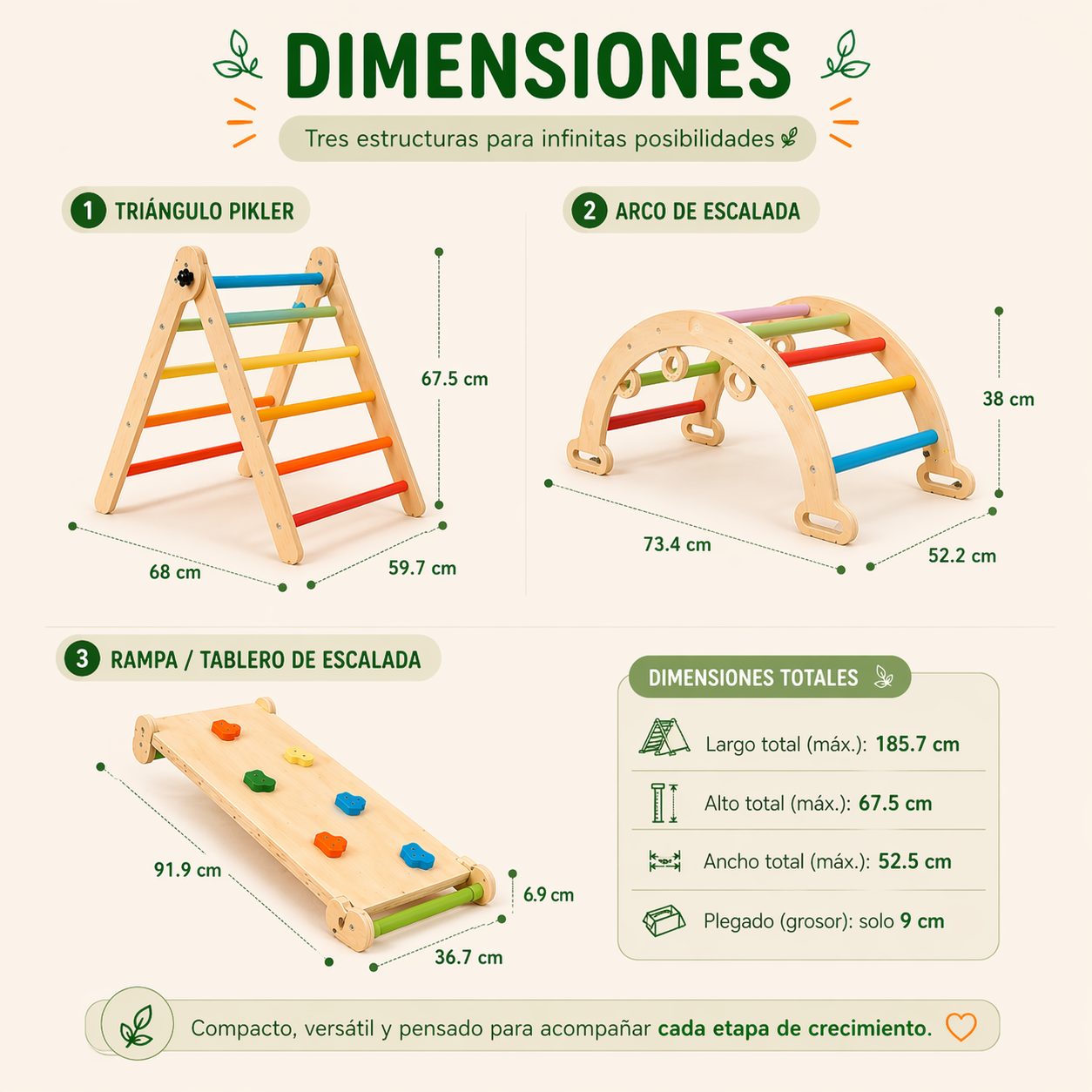 Set Escalada 3 en 1 Madera Juego Didactico Rampa Montessori Vkids - Rampa 3 en 1-4