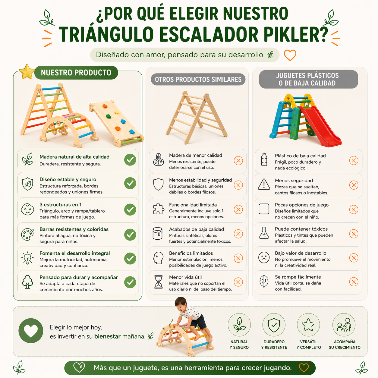 Set Escalada 3 en 1 Madera Juego Didactico Rampa Montessori Vkids - Rampa 3 en 1-7