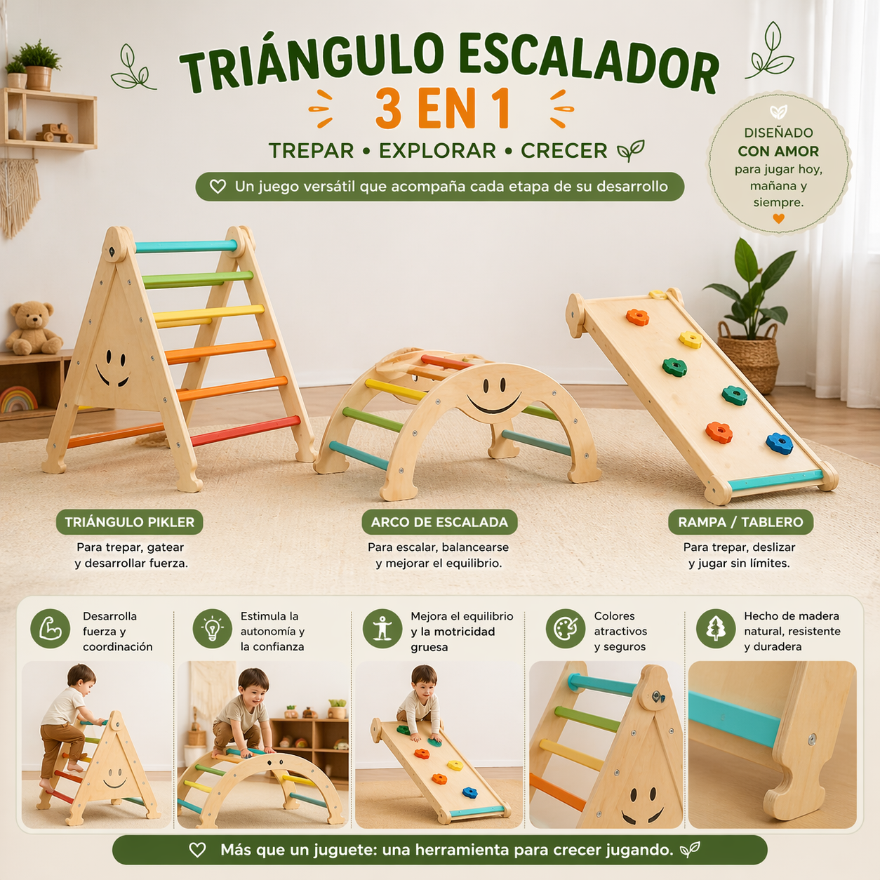 Set Escalada 3 en 1 Madera Juego Didactico Rampa Montessori Vkids - Rampa 3 en 1-8
