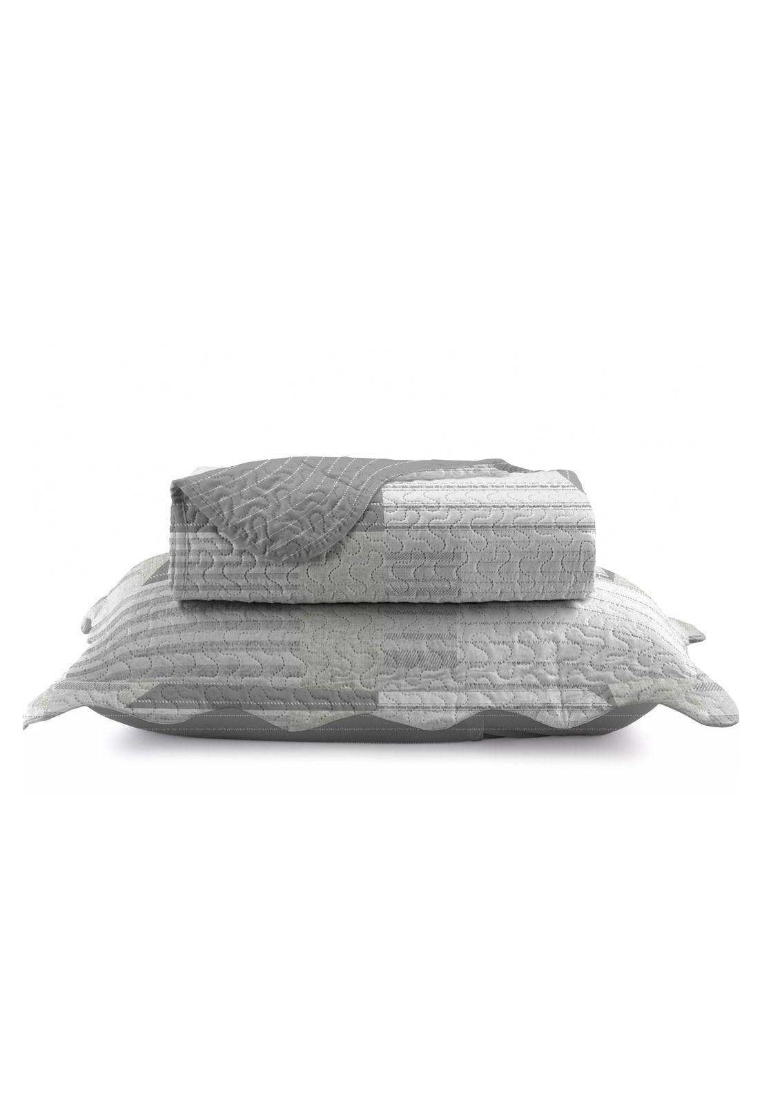 Quilt Cubrecama Reversible Patchwork 1,5 Plaza Gris-0