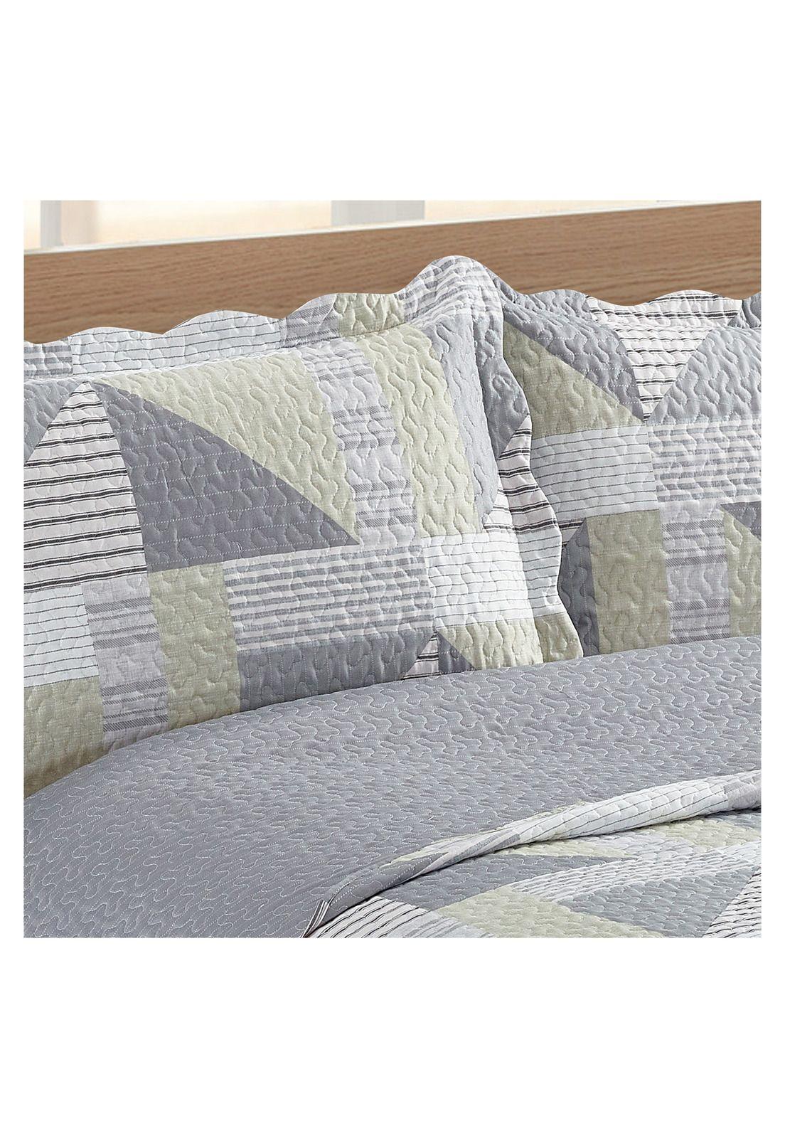 Quilt Cubrecama Reversible Patchwork 1,5 Plaza Gris-2