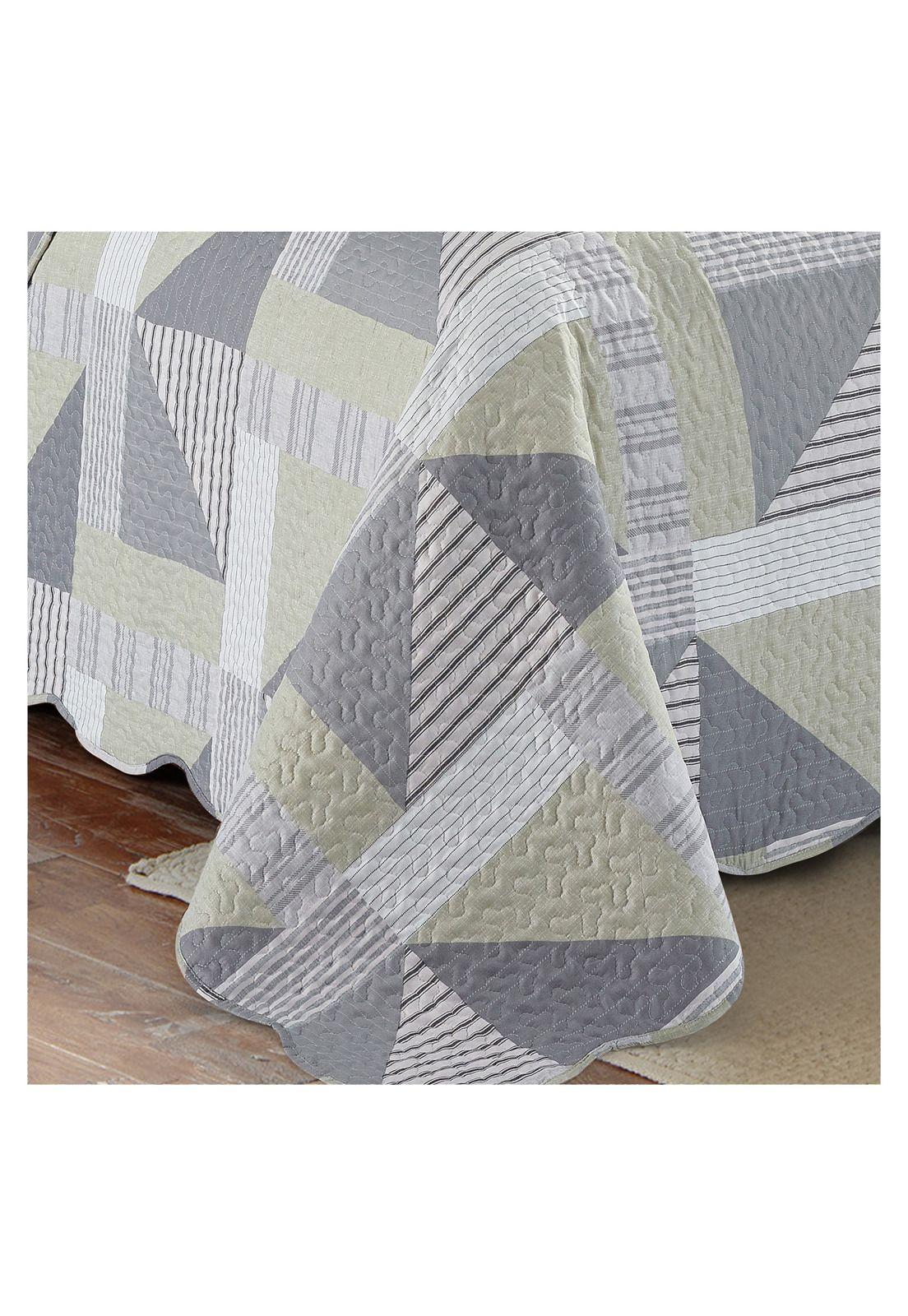 Quilt Cubrecama Reversible Patchwork 1,5 Plaza Gris-3