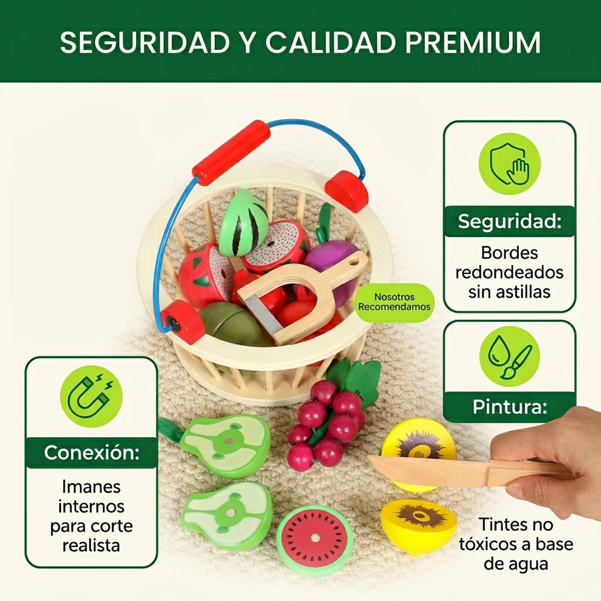 Juguete Didactico Niños Madera Set Canasta Frutas Cocina Vkids-3