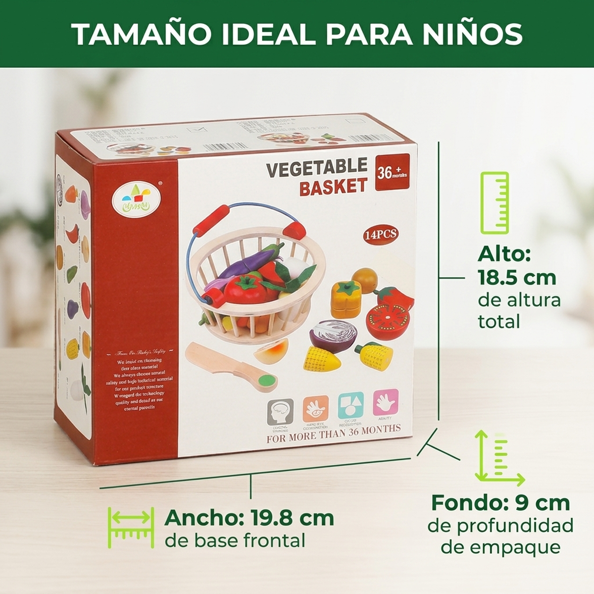 Juguete Didactico Niños Madera Set Canasta Frutas Cocina Vkids-5