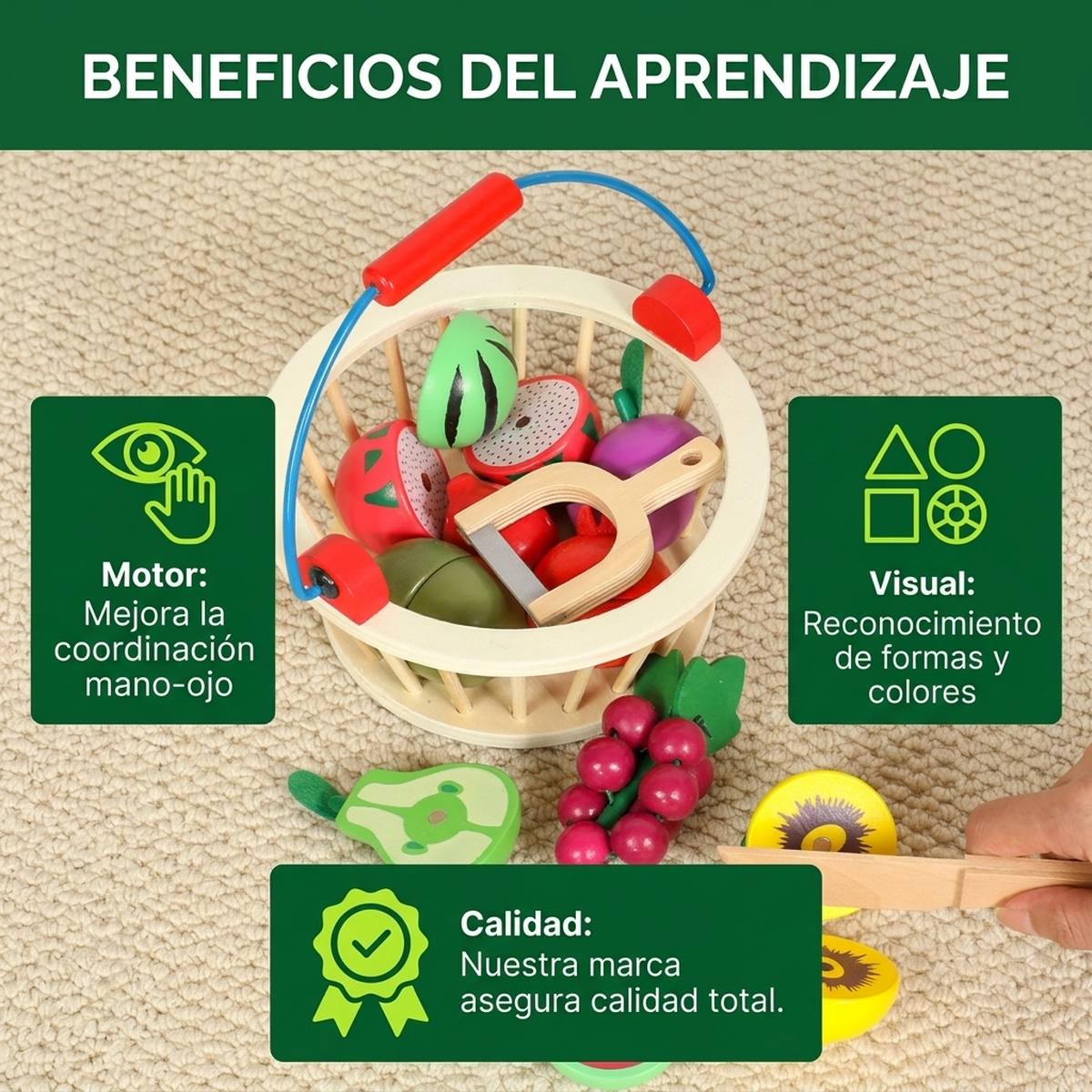 Juguete Didactico Niños Madera Set Canasta Frutas Cocina Vkids-6