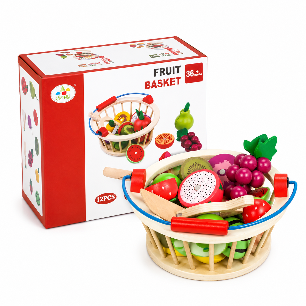 Juguete Didactico Niños Madera Set Canasta Frutas Cocina Vkids-8