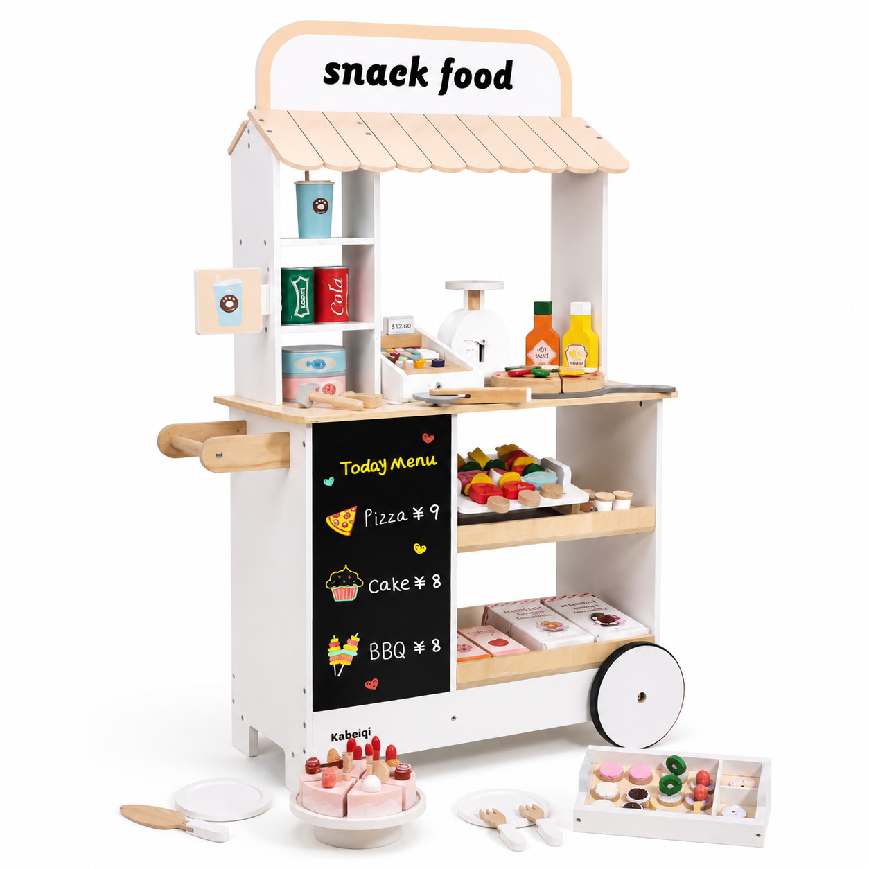 Juguete Madera Niños Carrito Stand Comida Set Juego de Roles Vkids - Carrito Comida-0