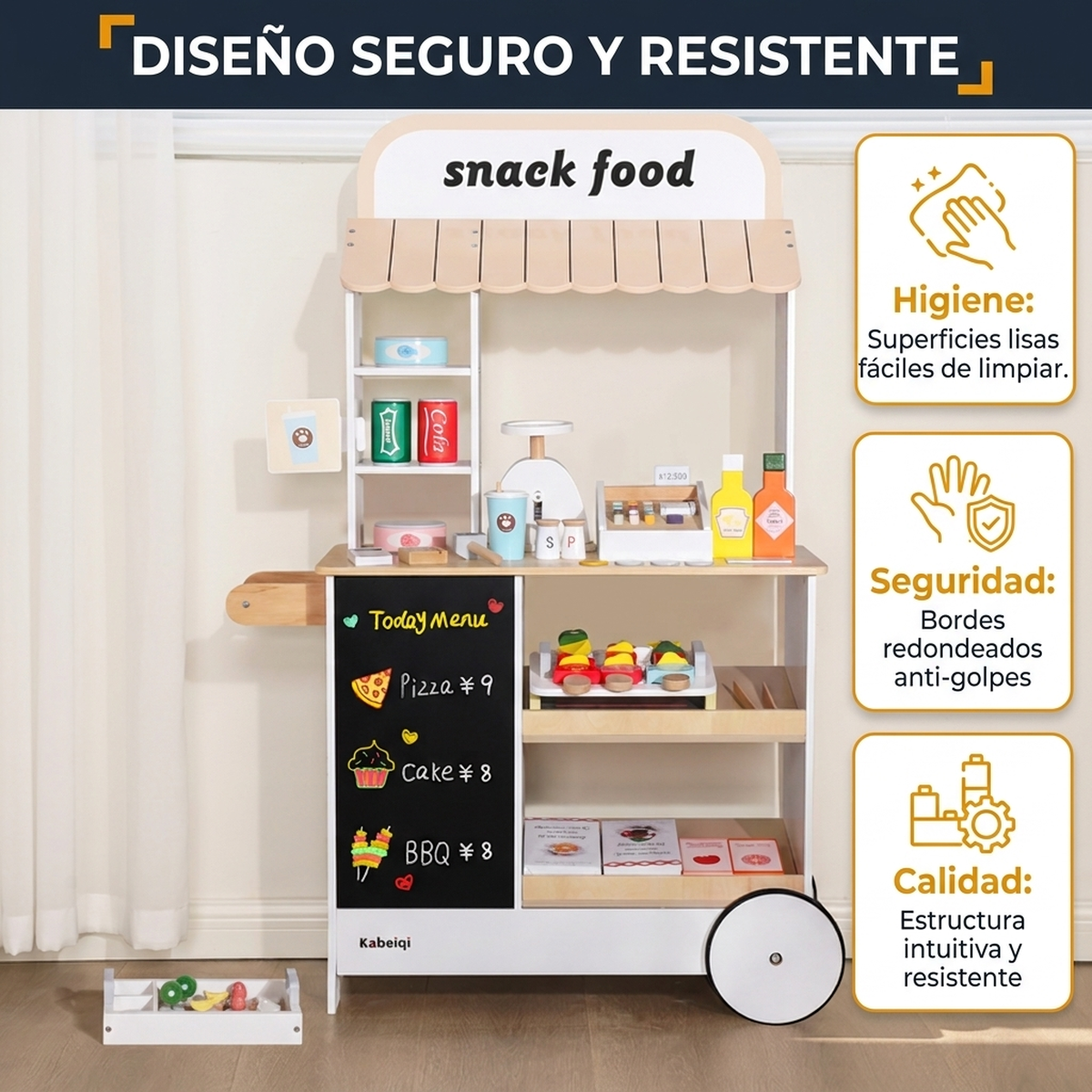 Juguete Madera Niños Carrito Stand Comida Set Juego de Roles Vkids - Carrito Comida-2