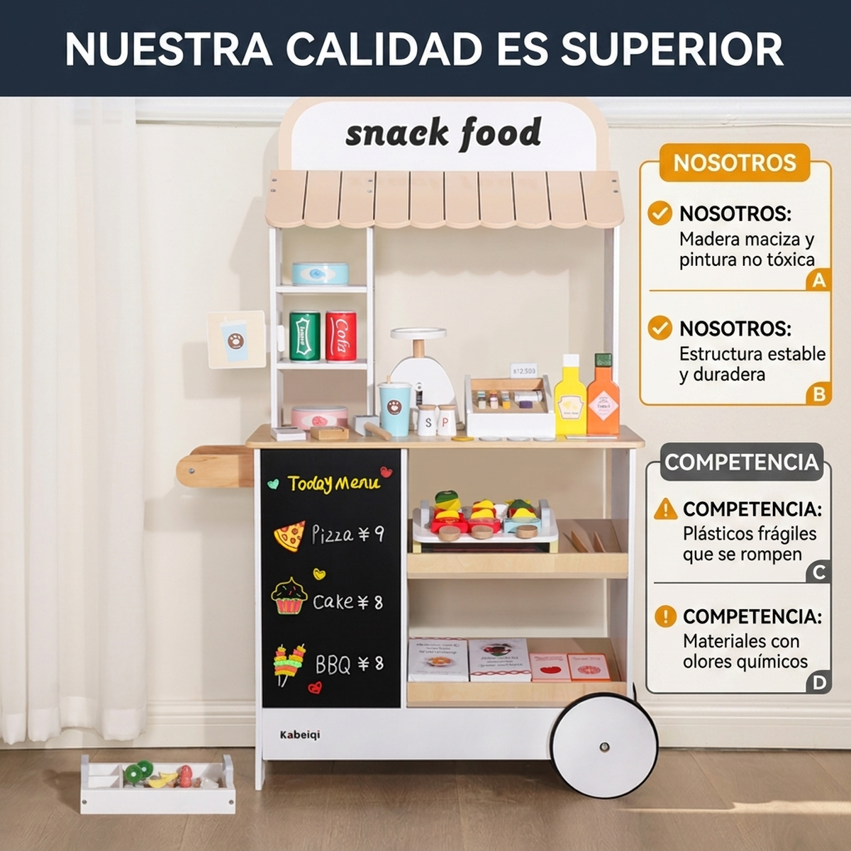Juguete Madera Niños Carrito Stand Comida Set Juego de Roles Vkids - Carrito Comida-3