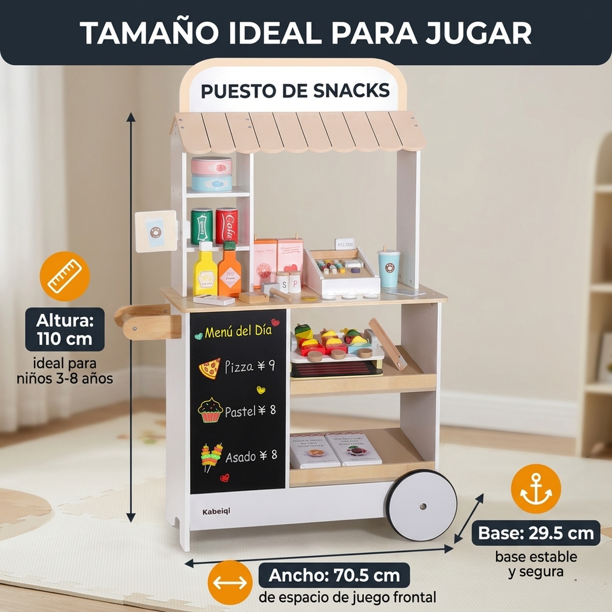 Juguete Madera Niños Carrito Stand Comida Set Juego de Roles Vkids - Carrito Comida-4