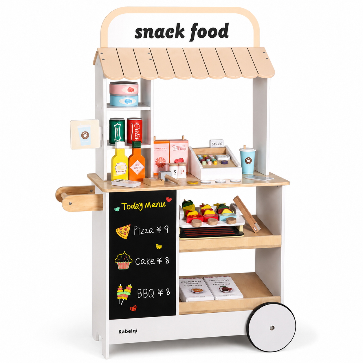 Juguete Madera Niños Carrito Stand Comida Set Juego de Roles Vkids - Carrito Comida-8