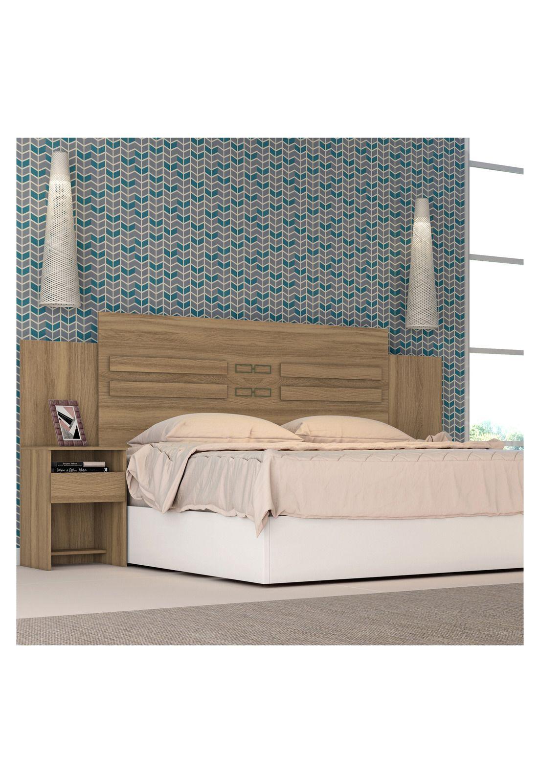 Respaldo Cama Queen 2 Plazas Set 2 Veladores Café Claro-1