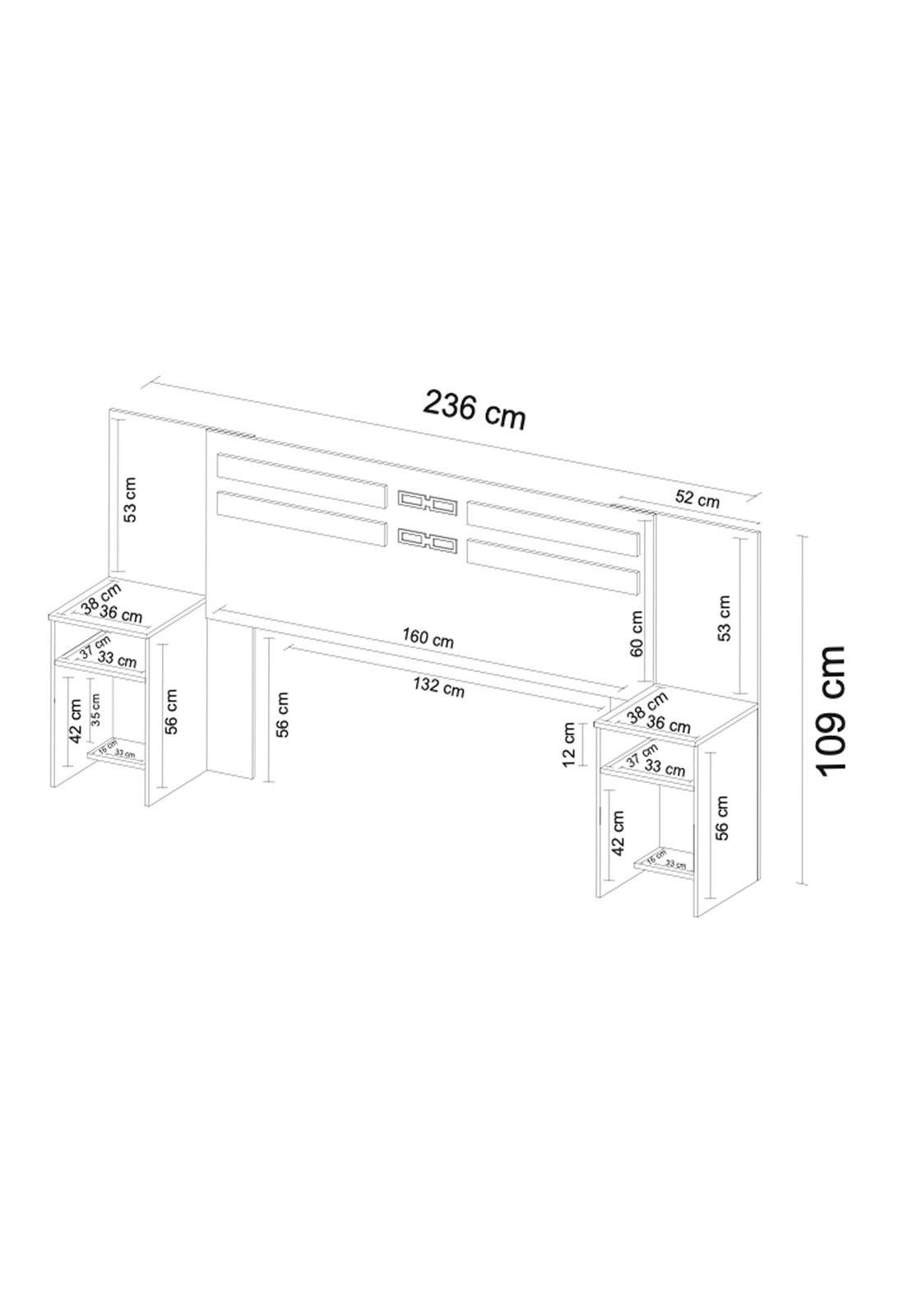 Respaldo Cama Queen 2 Plazas Set 2 Veladores Café Claro-2