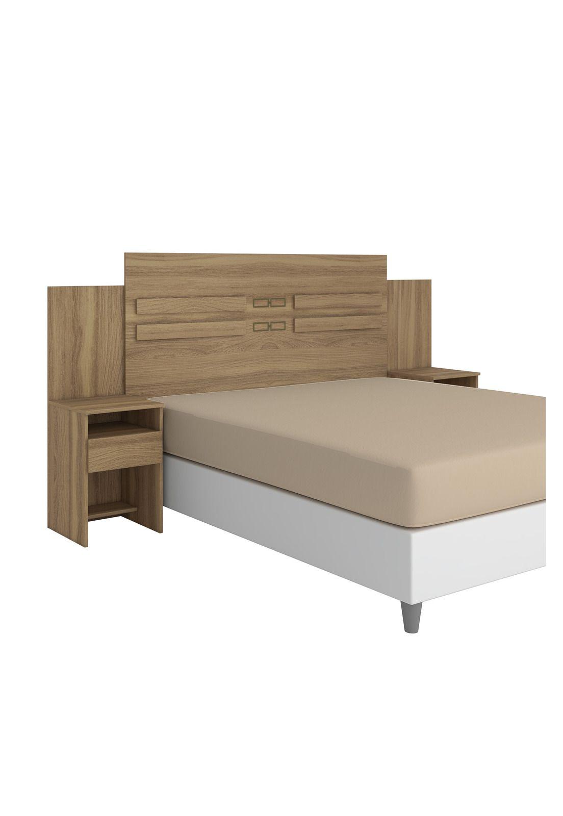 Respaldo Cama Queen 2 Plazas Set 2 Veladores Café Claro-3